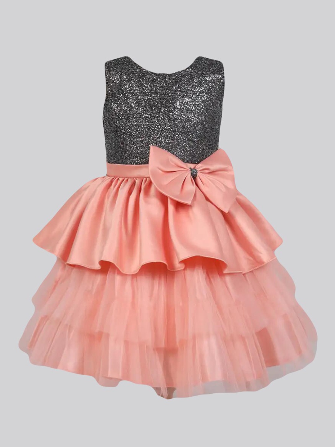 

The Magic Wand Girls Peach-Coloured Embellished Satin Maxi Midi Dress