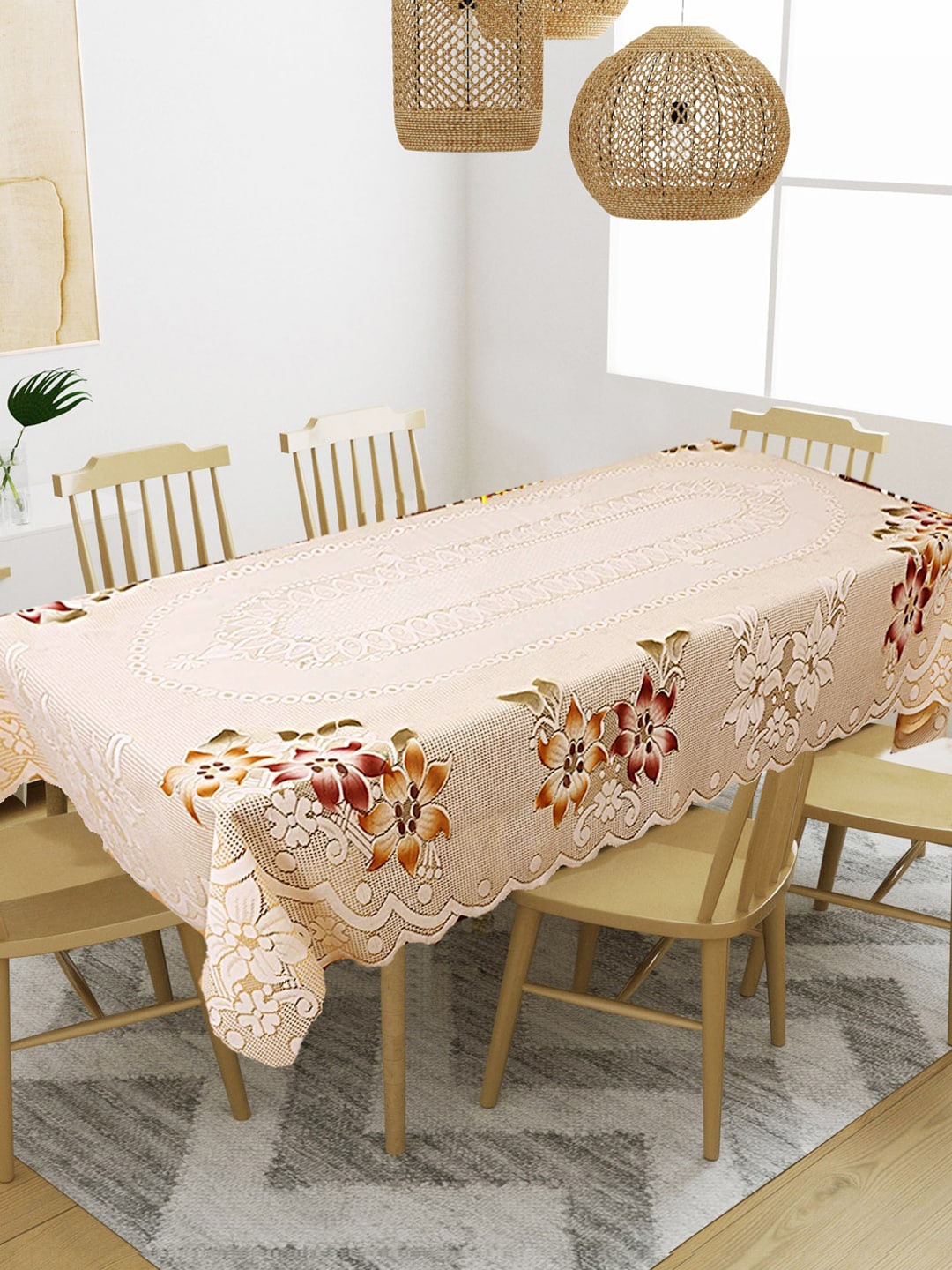 

WEAVERS VILLA Cream Printed 6 Seater Cotton Table Covers