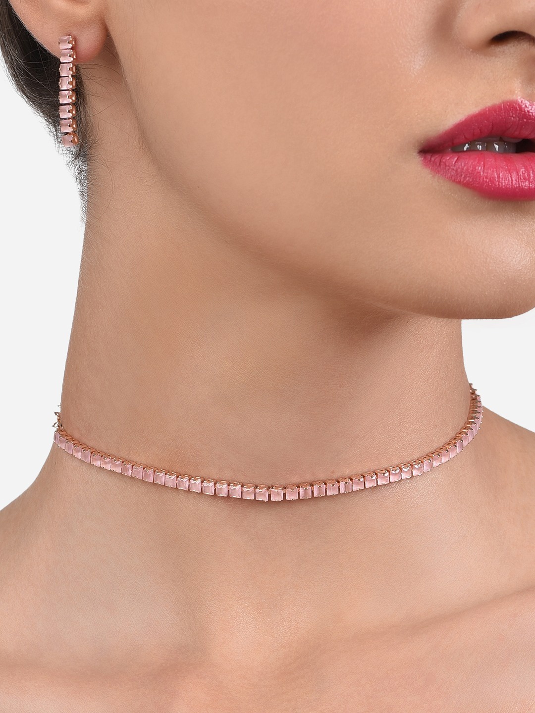 

Zaveri Pearls Rose Gold-Plated & Pink CZ Stone Studded Jewellery Set