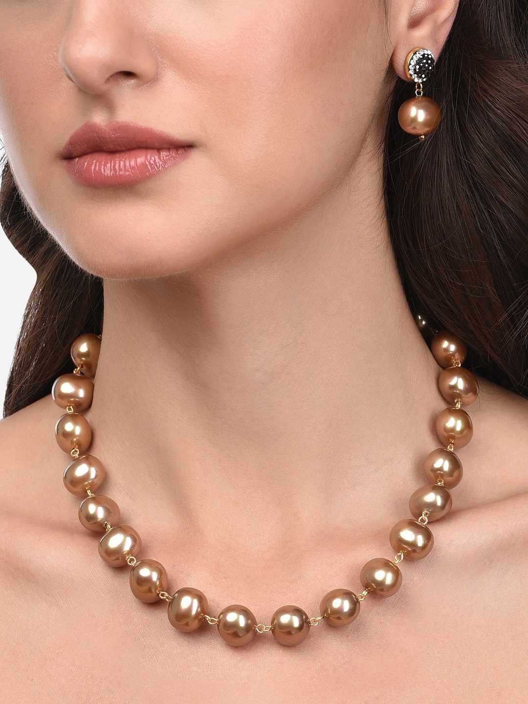 

Zaveri Pearls Gold-Plated Bronze Beaded Contemporary Necklace & Earring Set