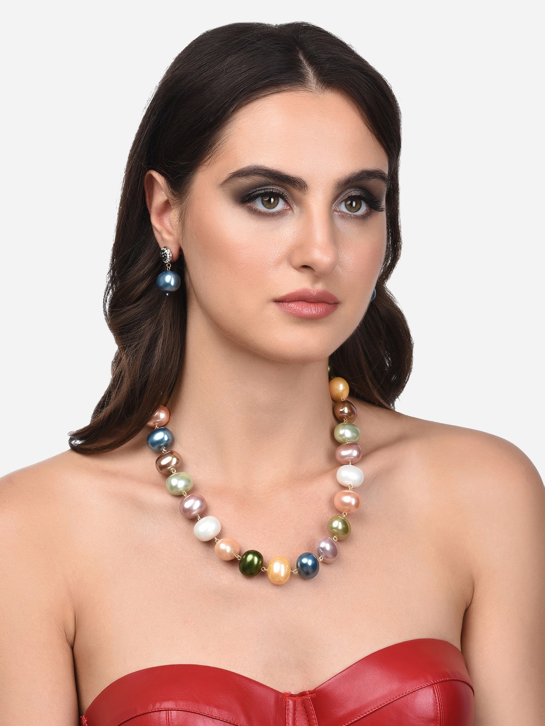 

Zaveri Pearls Gold-Plated Pink & Blue Beaded Jewellery Set