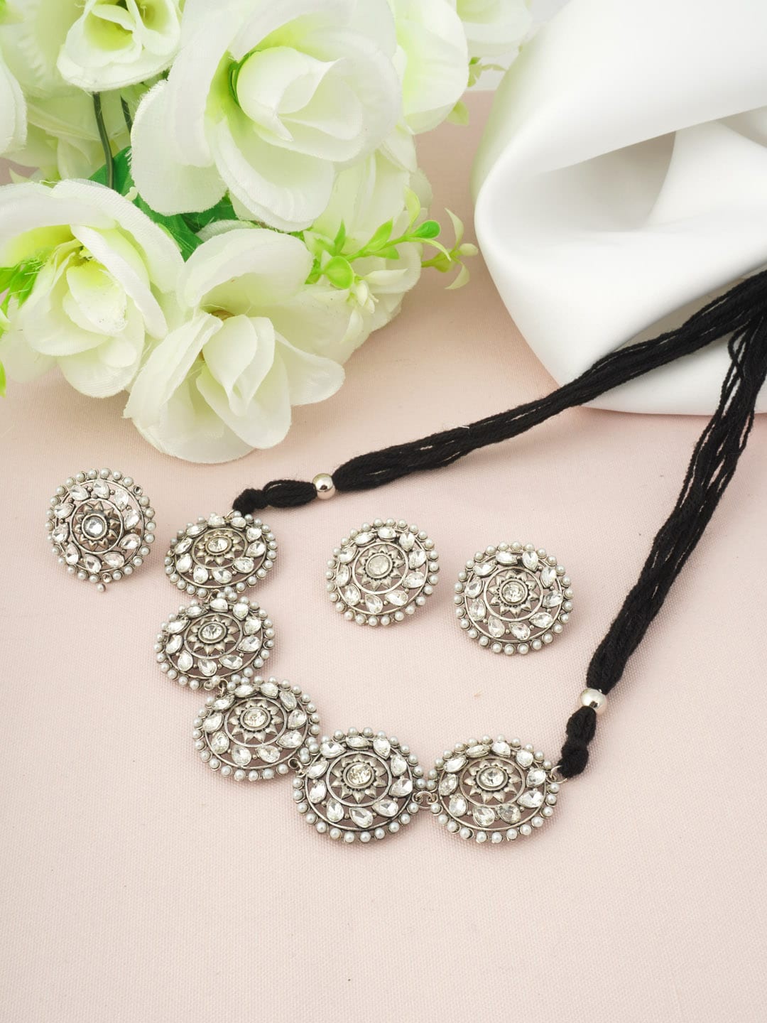 

Urmika Oxidized Silver-Plated Choker Jewellery Set