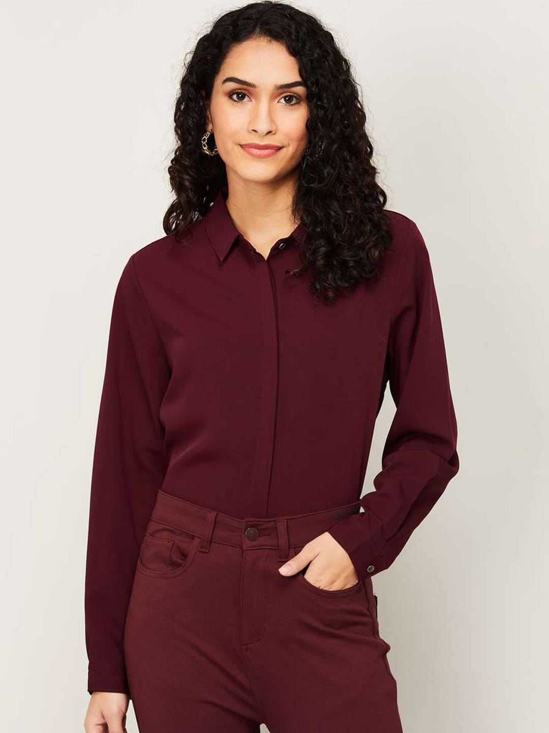 

Xpose Women Maroon Smart Slim Fit Casual Shirt