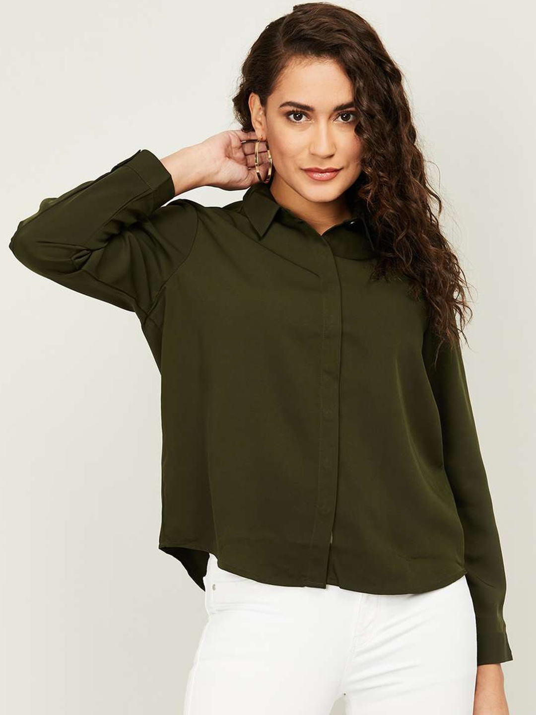 

Xpose Women Olive Green Smart Slim Fit Casual Shirt