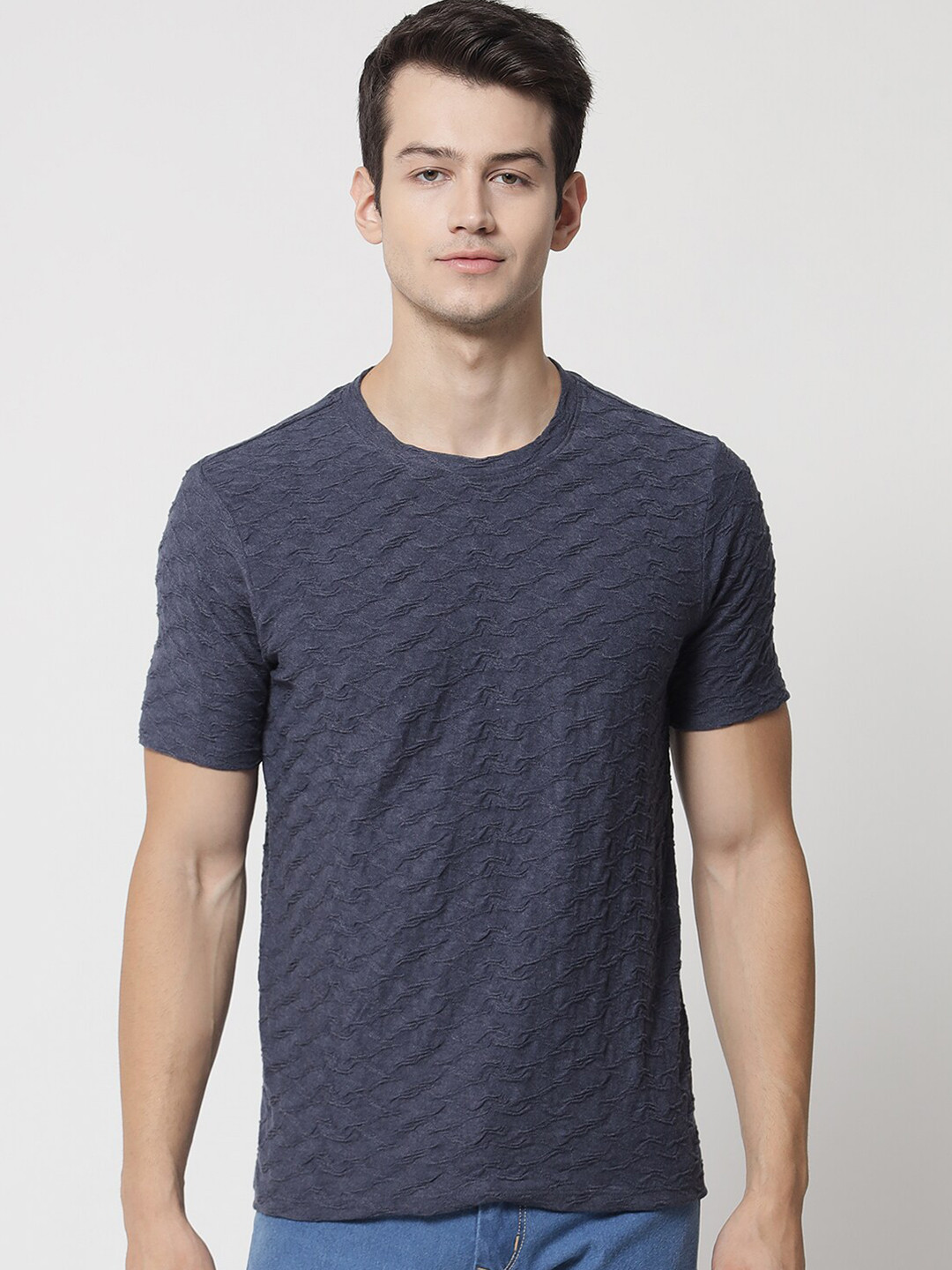 

LE BOURGEOIS Men Navy Blue Striped T-shirt