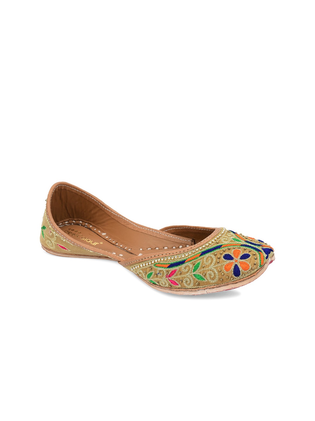 

DESI COLOUR Women Gold-Toned Ethnic Mojaris Flats