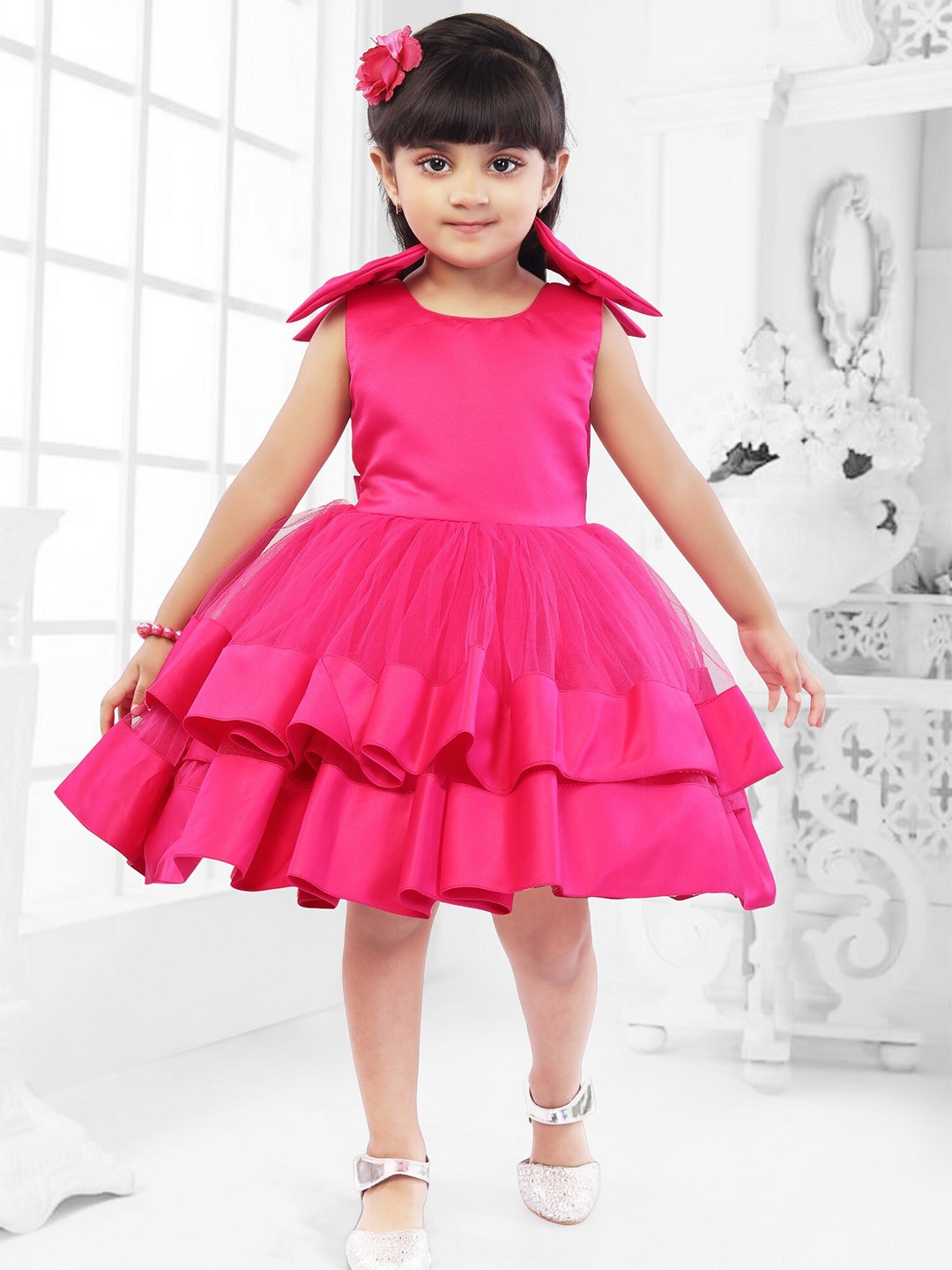 

The Magic Wand Girls Fuchsia Net Dress
