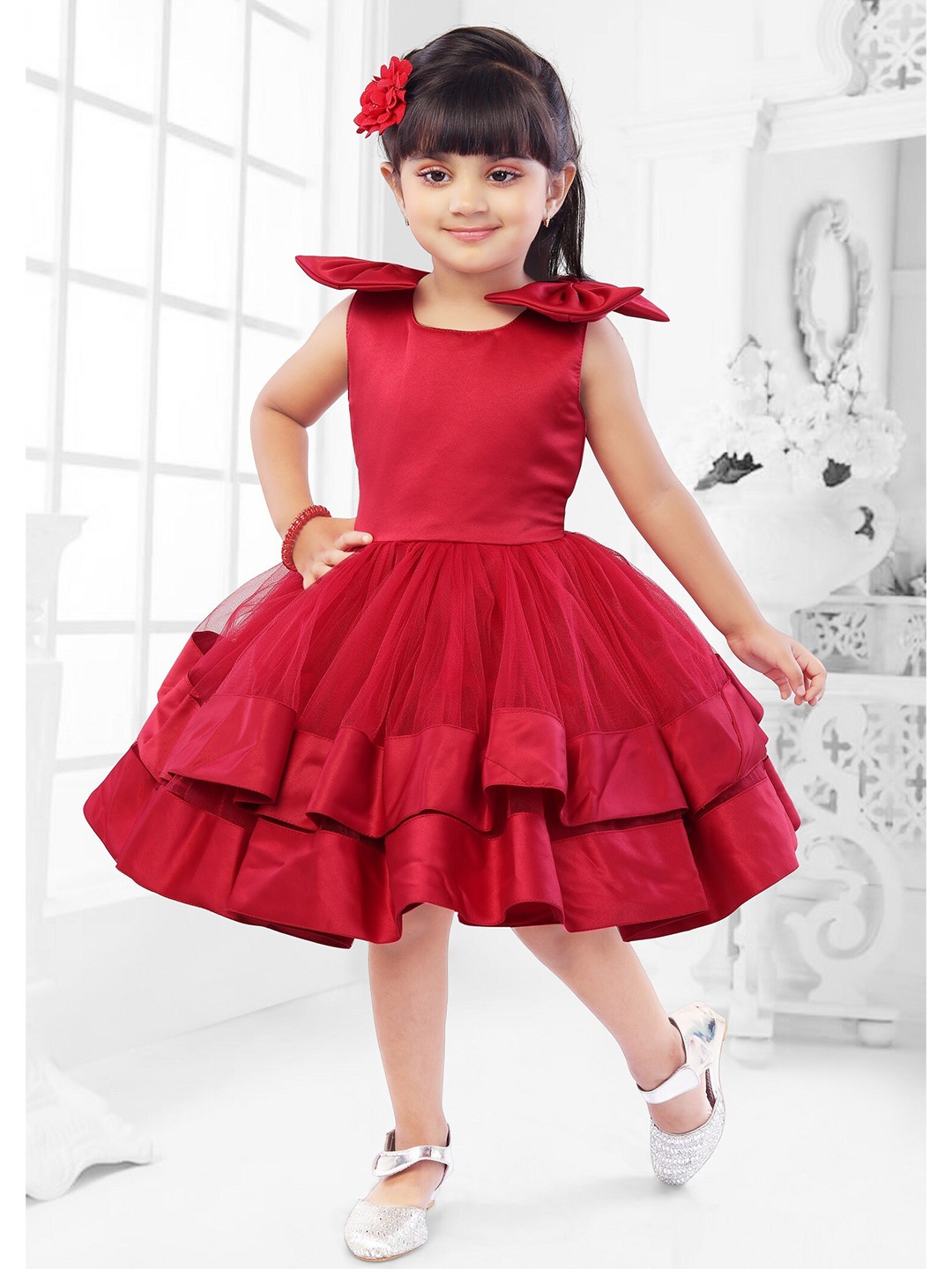 

The Magic Wand Girls Maroon Net Dress