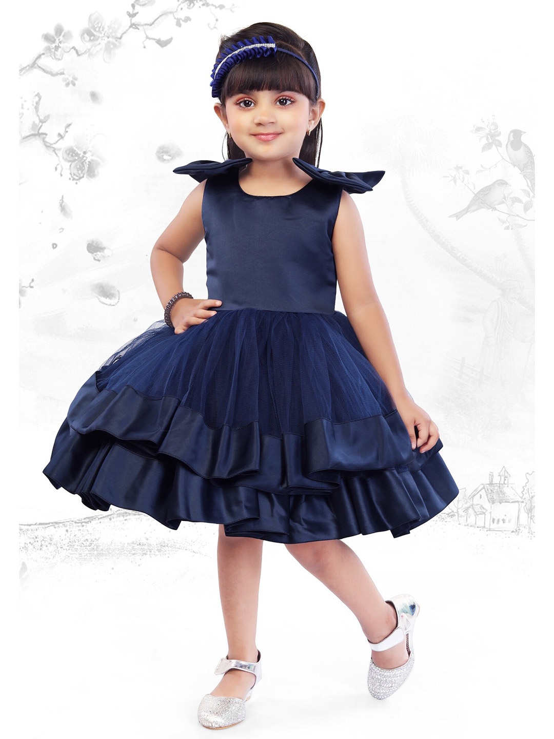 

The Magic Wand Girls Navy Blue Net Dress