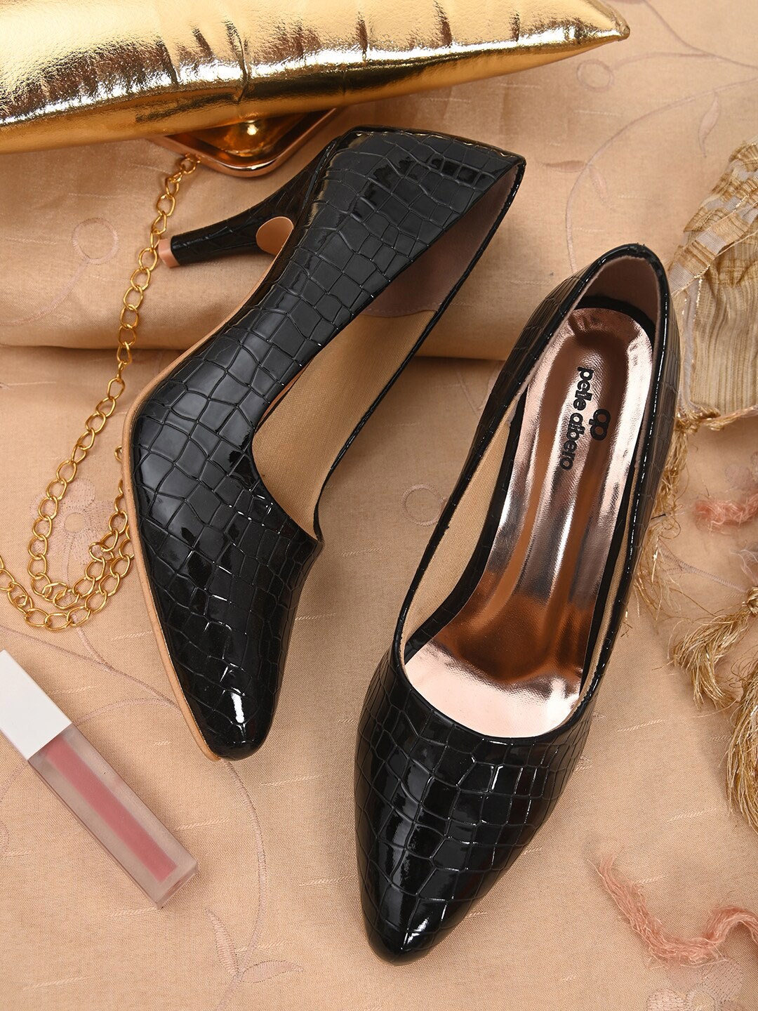 

pelle albero Black Textured Block Pumps