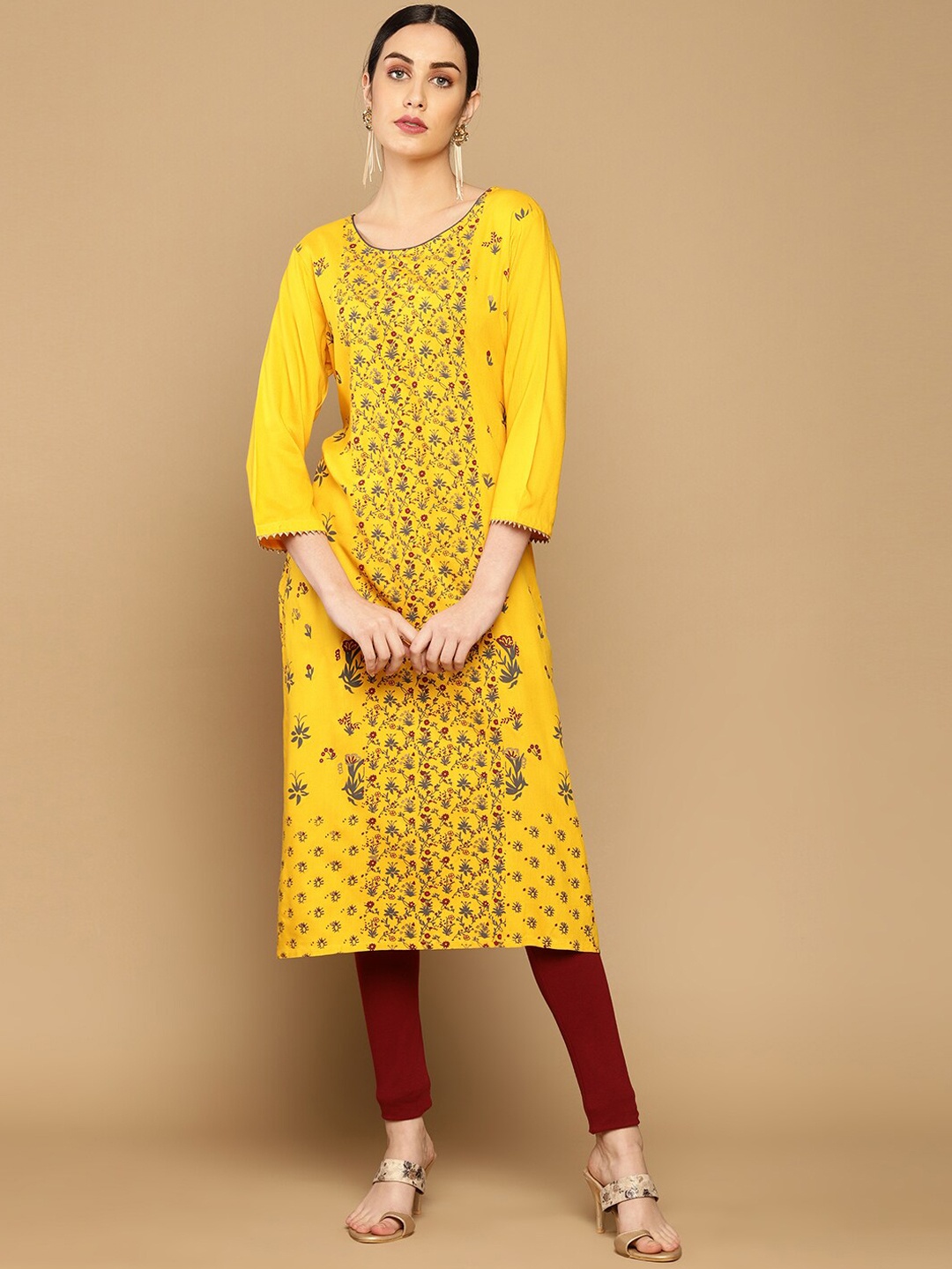 

Soch Women Mustard Yellow Ethnic Motifs Printed Kurta