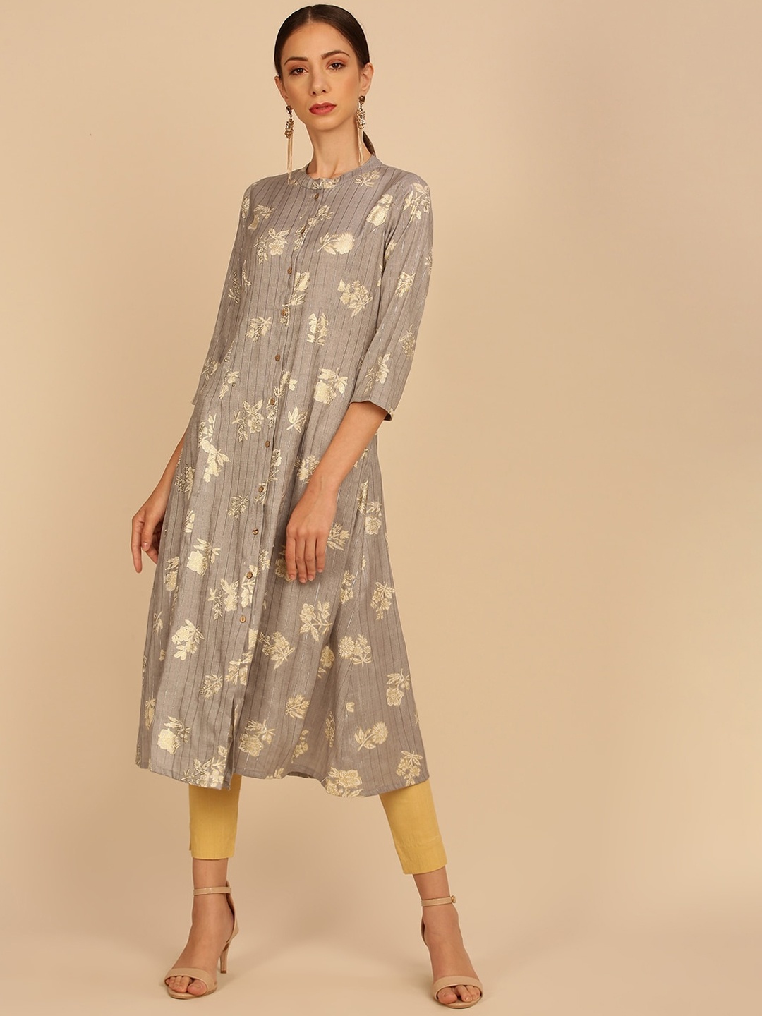 

Soch Women Grey Ethnic Motifs Printed Anarkali Kurta