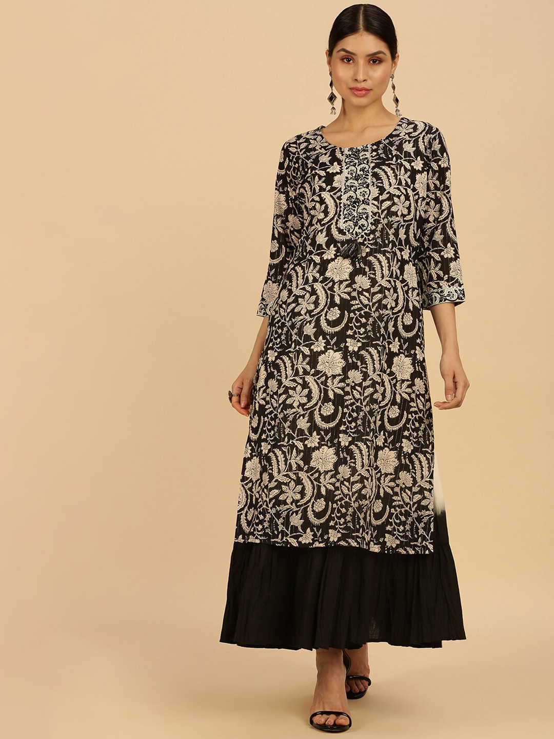 

Soch Women Black Ethnic Motifs Printed Kurta