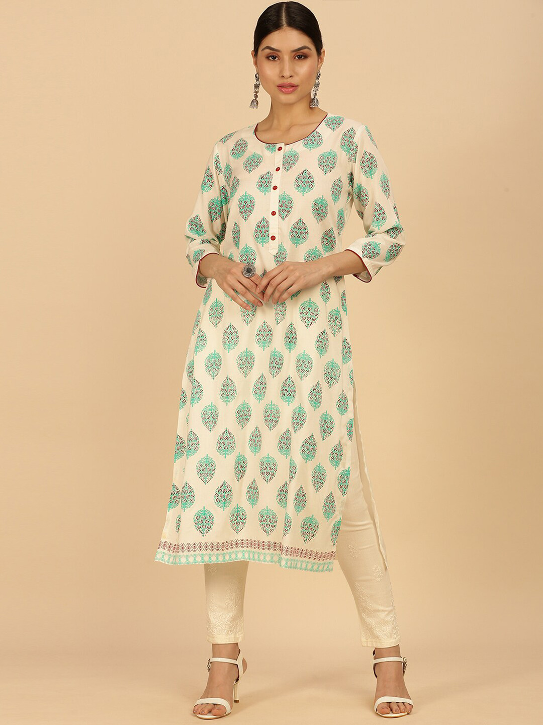 

Soch Women Off White Ethnic Motifs Printed Kurta