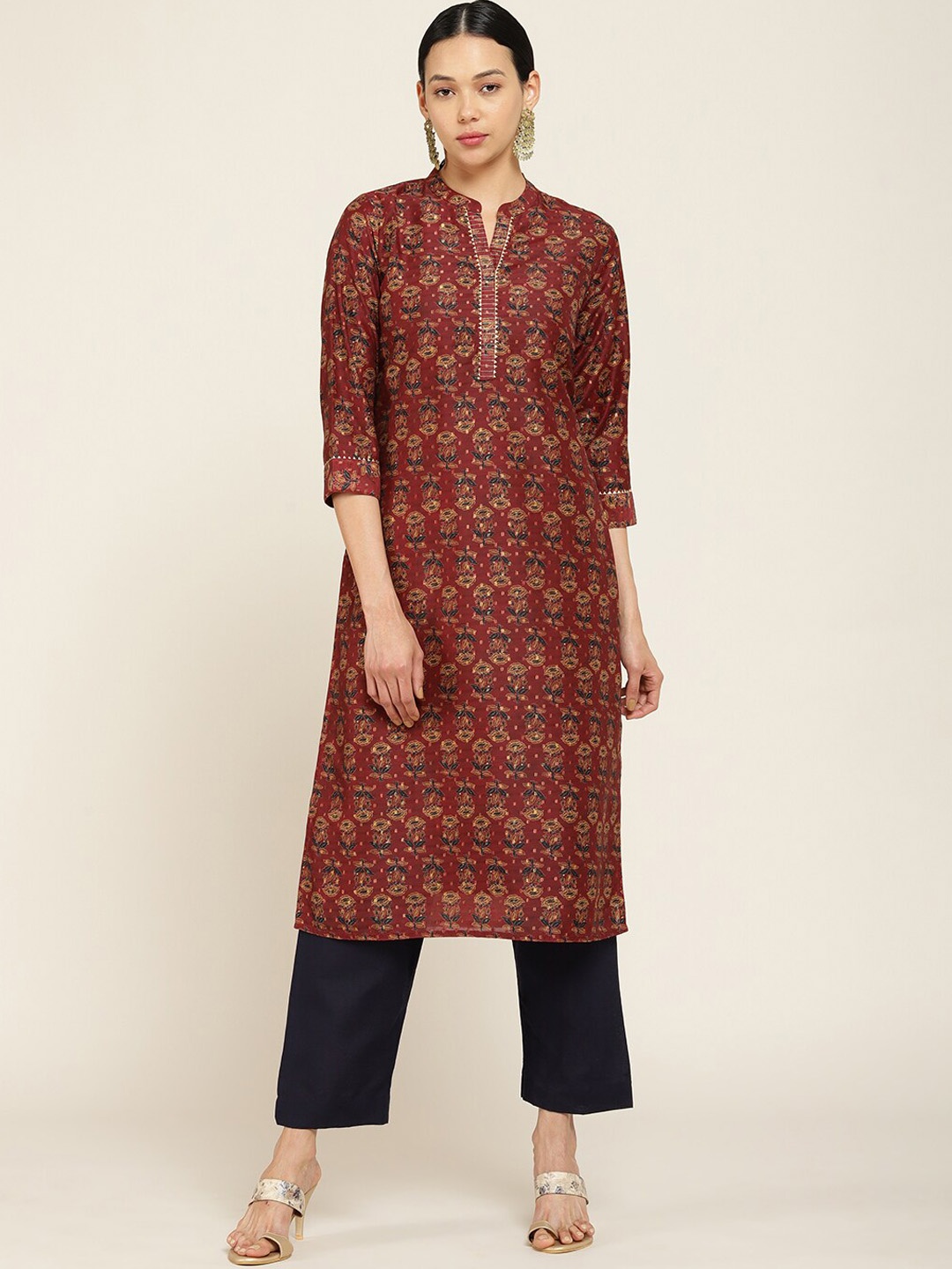 

Soch Women Maroon Ethnic Motifs Printed Kurta