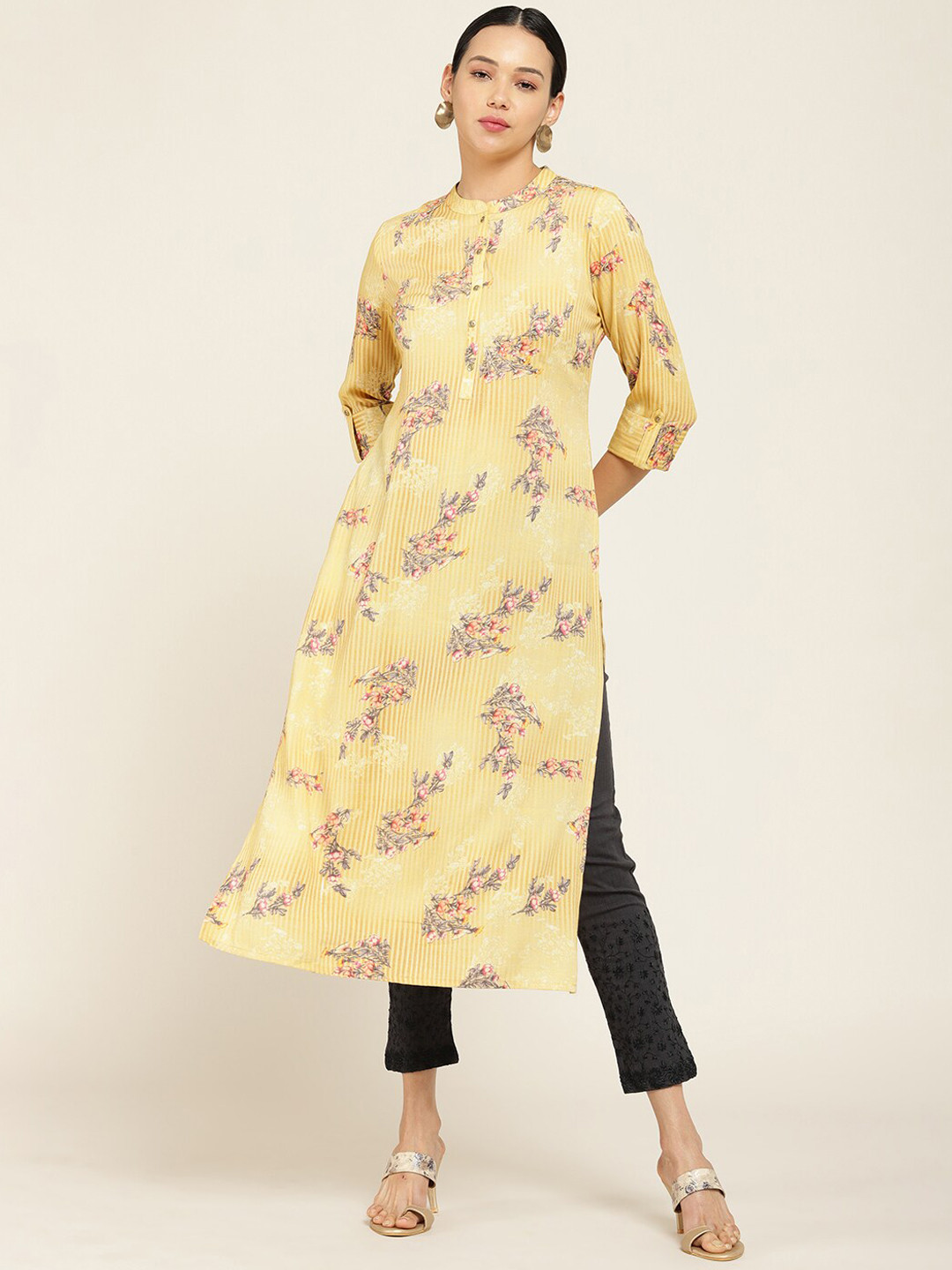 

Soch Women Mustard Yellow Floral Printed Kurta