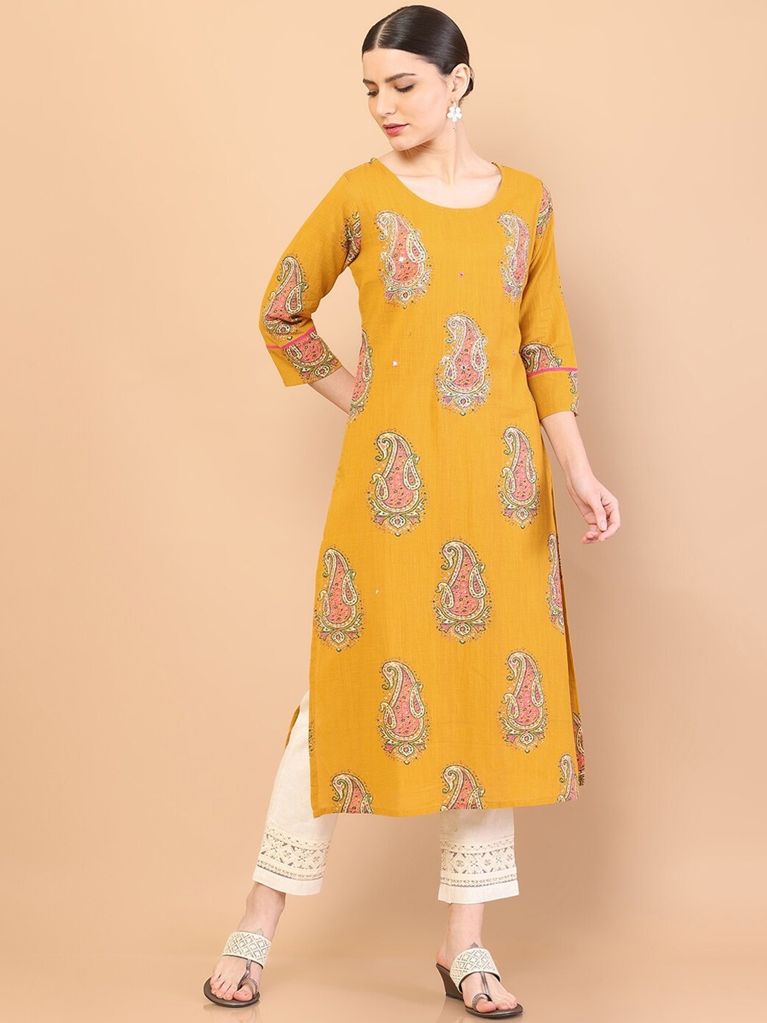 

Soch Women Mustard Yellow Paisley Printed Kurta