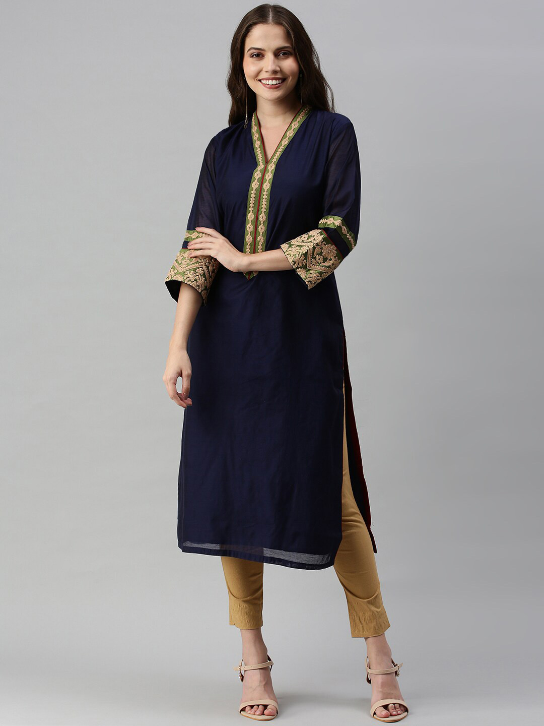 

Soch Women Blue Ethnic Motifs Embroidered Thread Work Kurta