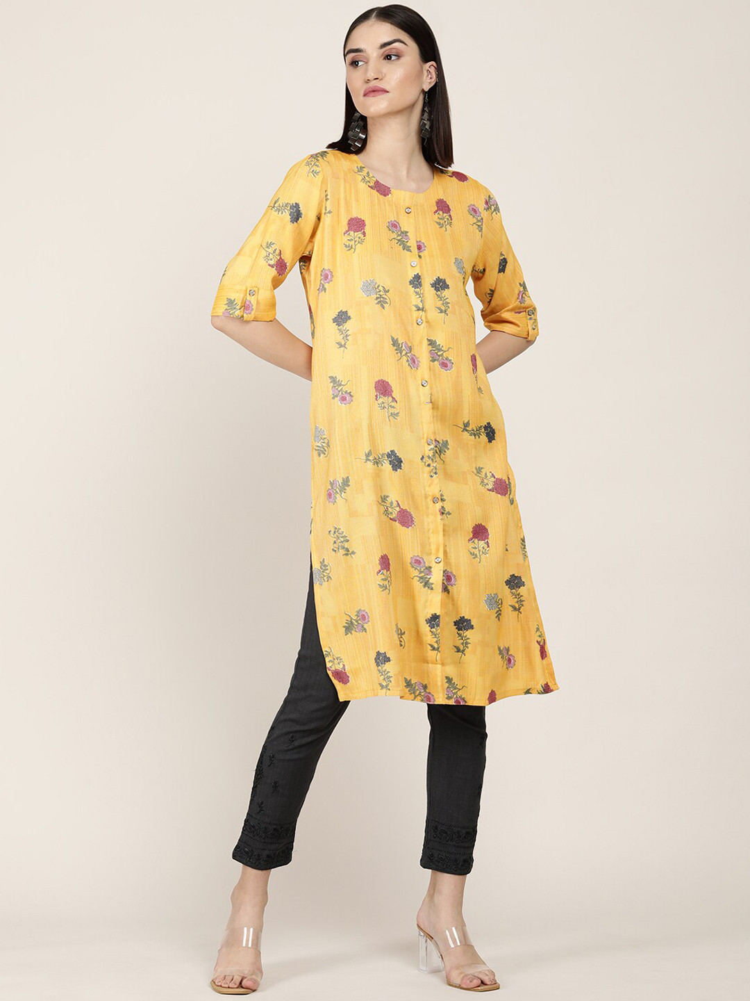 

Soch Women Mustard Yellow Floral Printed Kurta