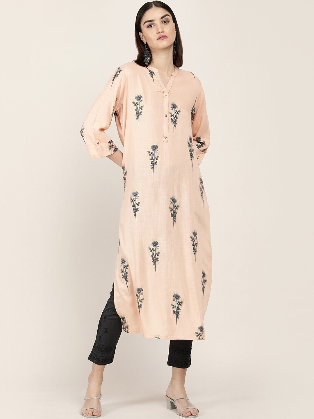 

Soch Women Peach-Coloured Floral Printed Kurta