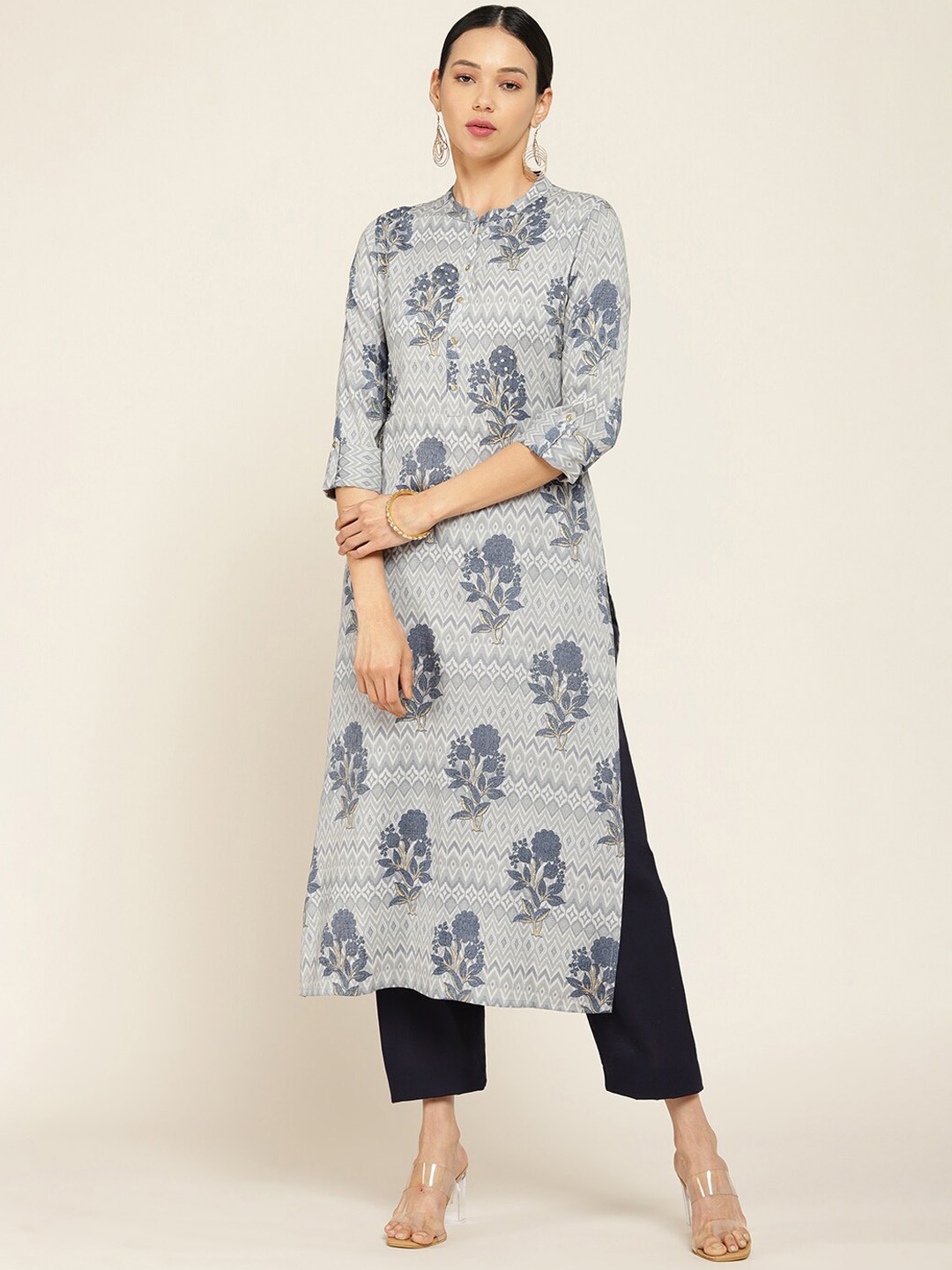 

Soch Women Grey Ethnic Motifs Printed Kurta