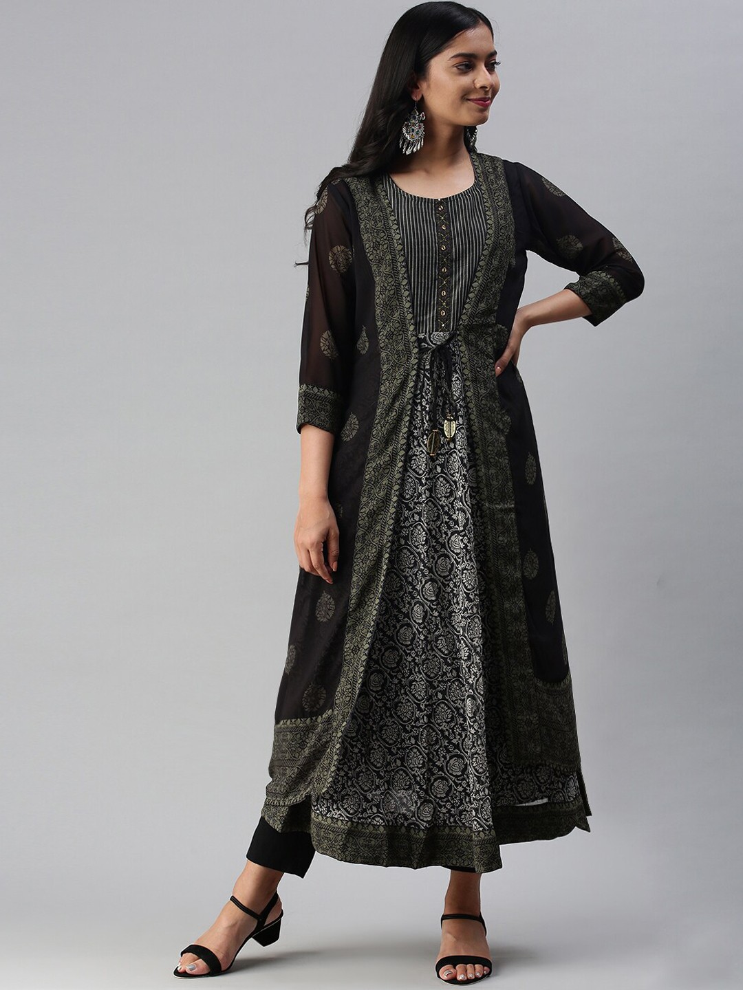 

Soch Women Black Ethnic Motifs Printed Georgette Kurta