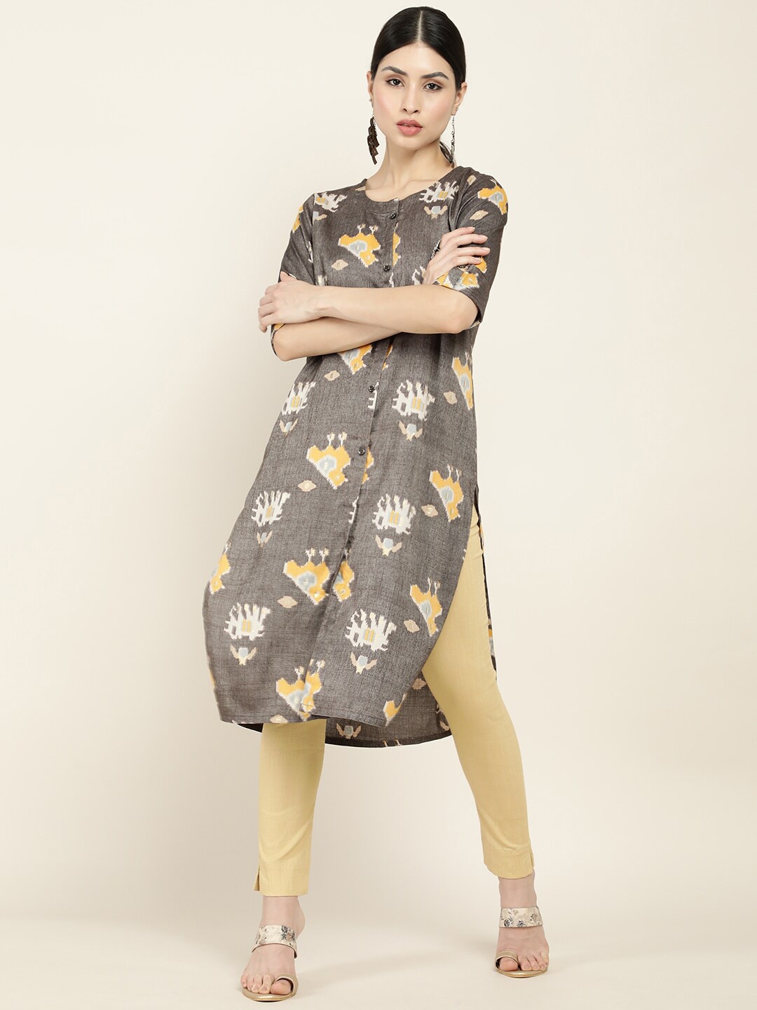 

Soch Women Grey Floral Printed Kurta