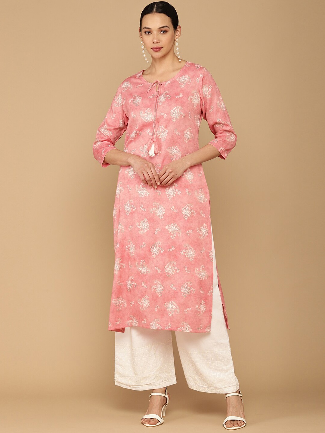 

Soch Women Pink Ethnic Motifs Printed Keyhole Neck Kurta