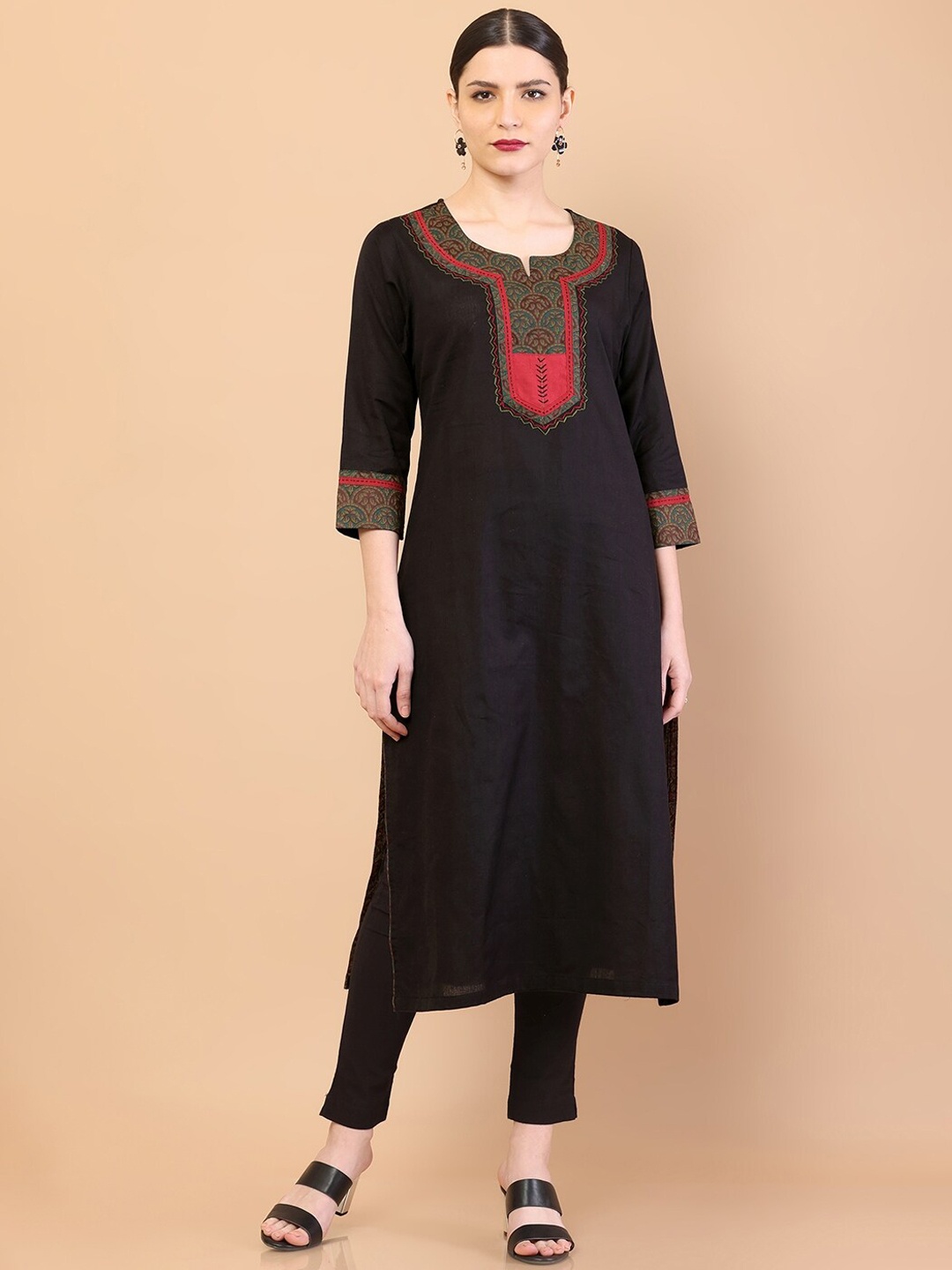 

Soch Women Black Ethnic Motifs Printed Keyhole Neck Kurta