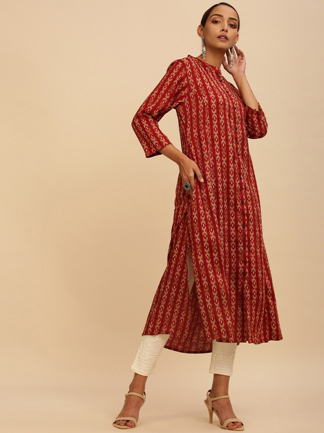 

Soch Women Maroon Geometric Printed Kurta