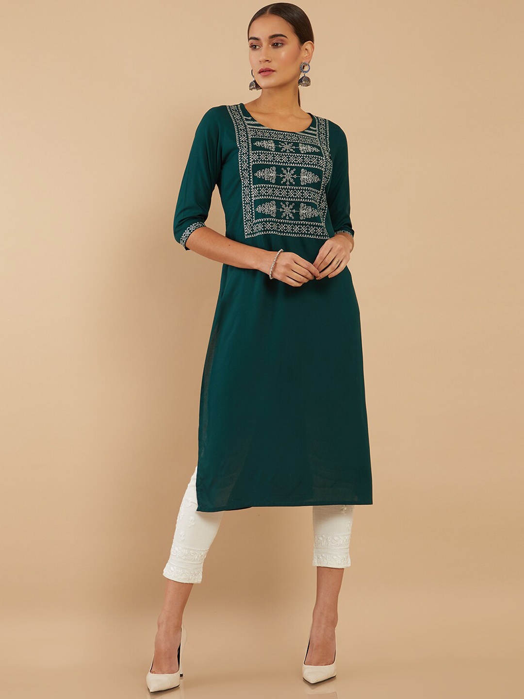 

Soch Women Green Geometric Printed Kurta