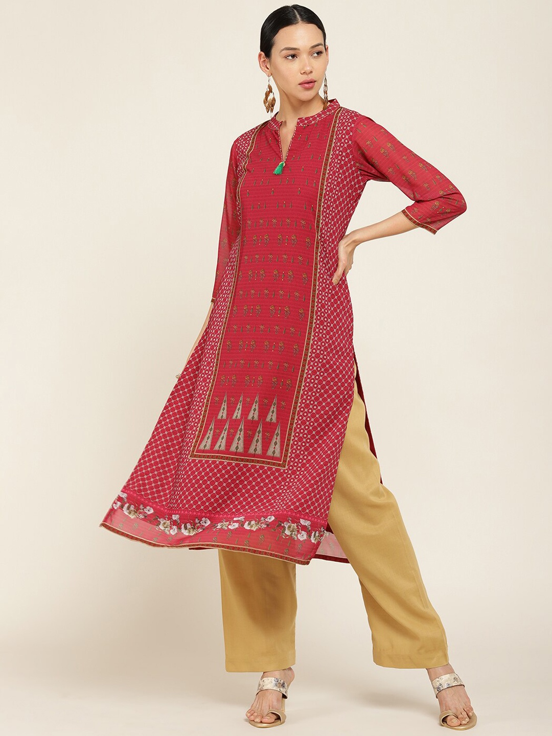 

Soch Women Maroon Ethnic Motifs Thread Work Georgette Kurta