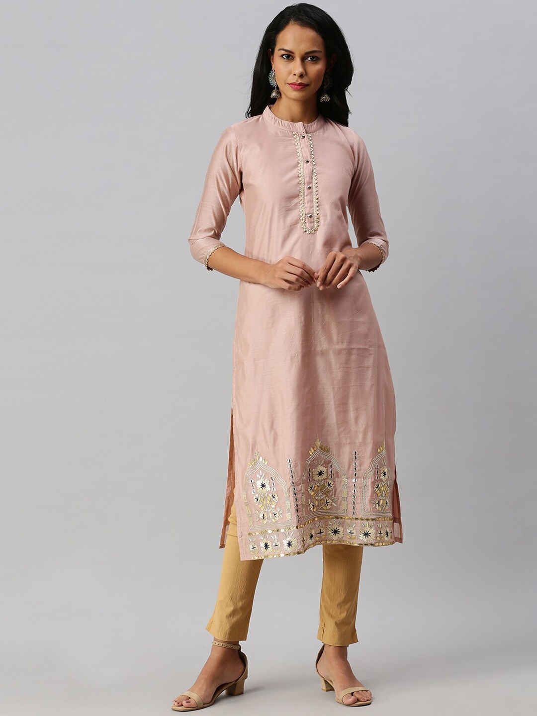 

Soch Women Pink Ethnic Motifs Embroidered Chanderi Silk Kurta
