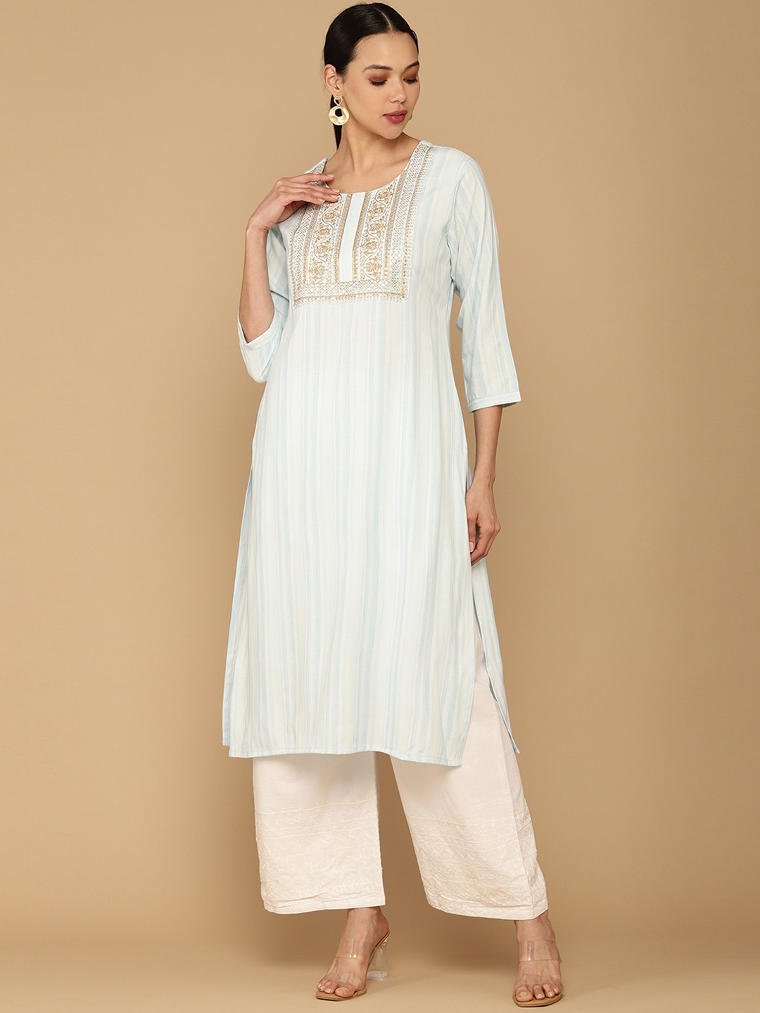 

Soch Women Blue Ethnic Motifs Embroidered Thread Work Kurta