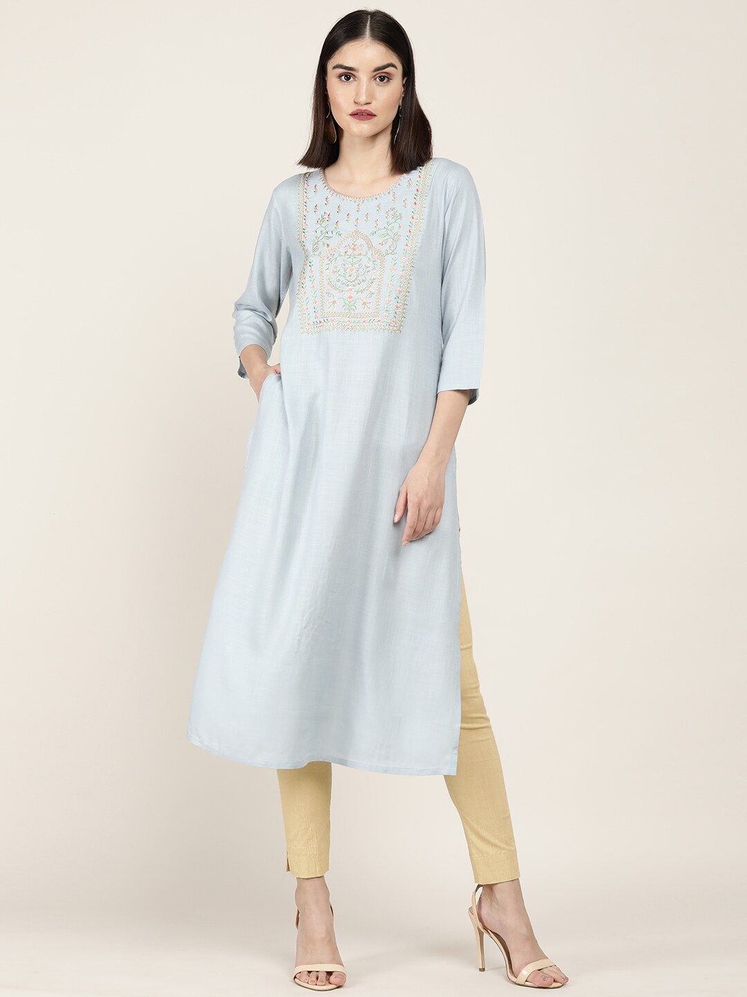 

Soch Women Blue Ethnic Motifs Embroidered Thread Work Kurta