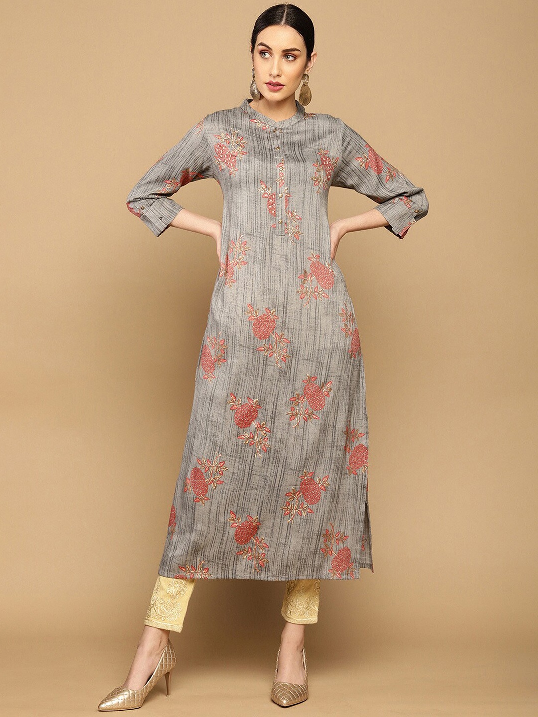 

Soch Women Grey Ethnic Motifs Embroidered Kurta