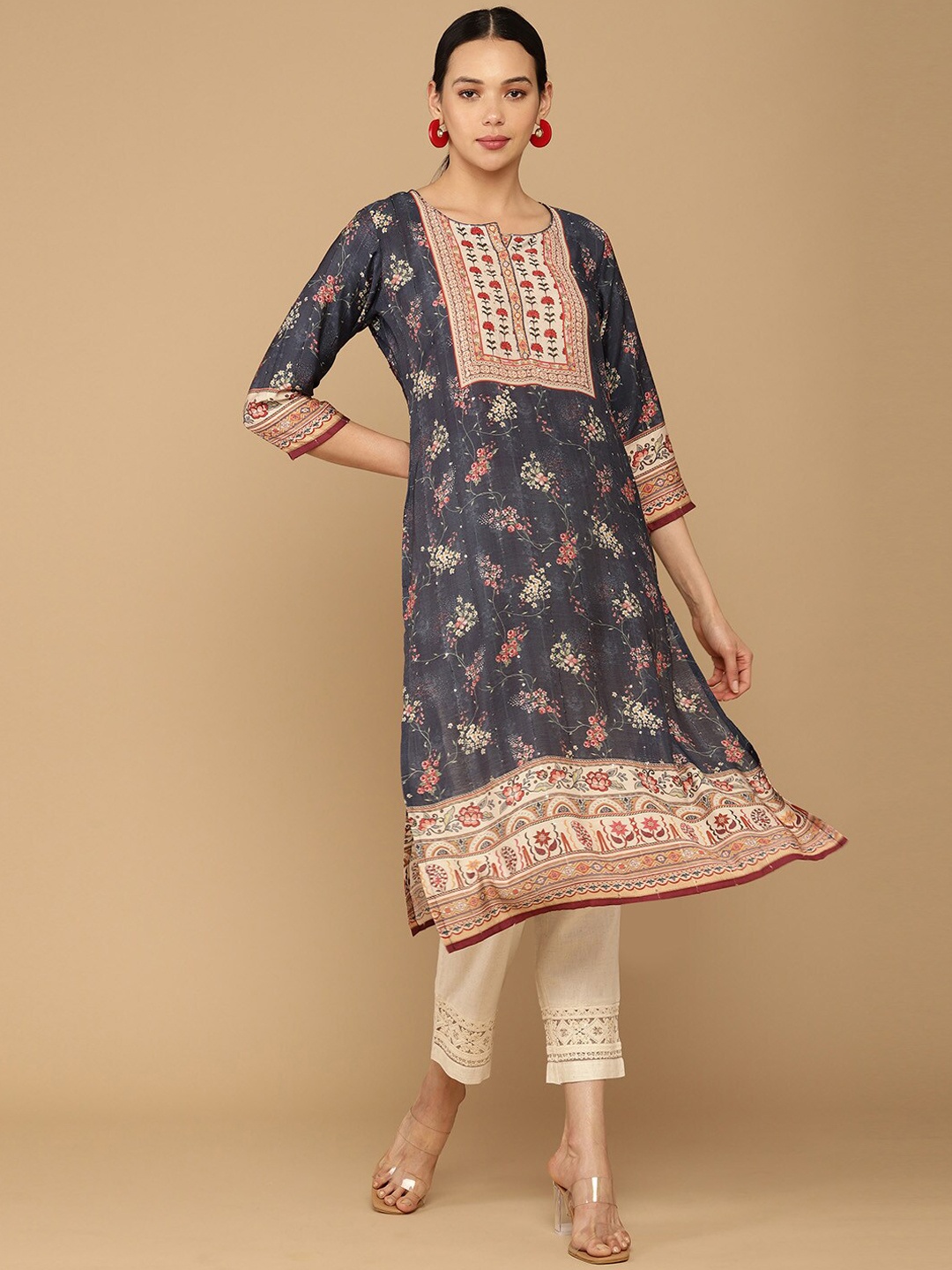 

Soch Women Navy Blue Ethnic Motifs Printed Kurta