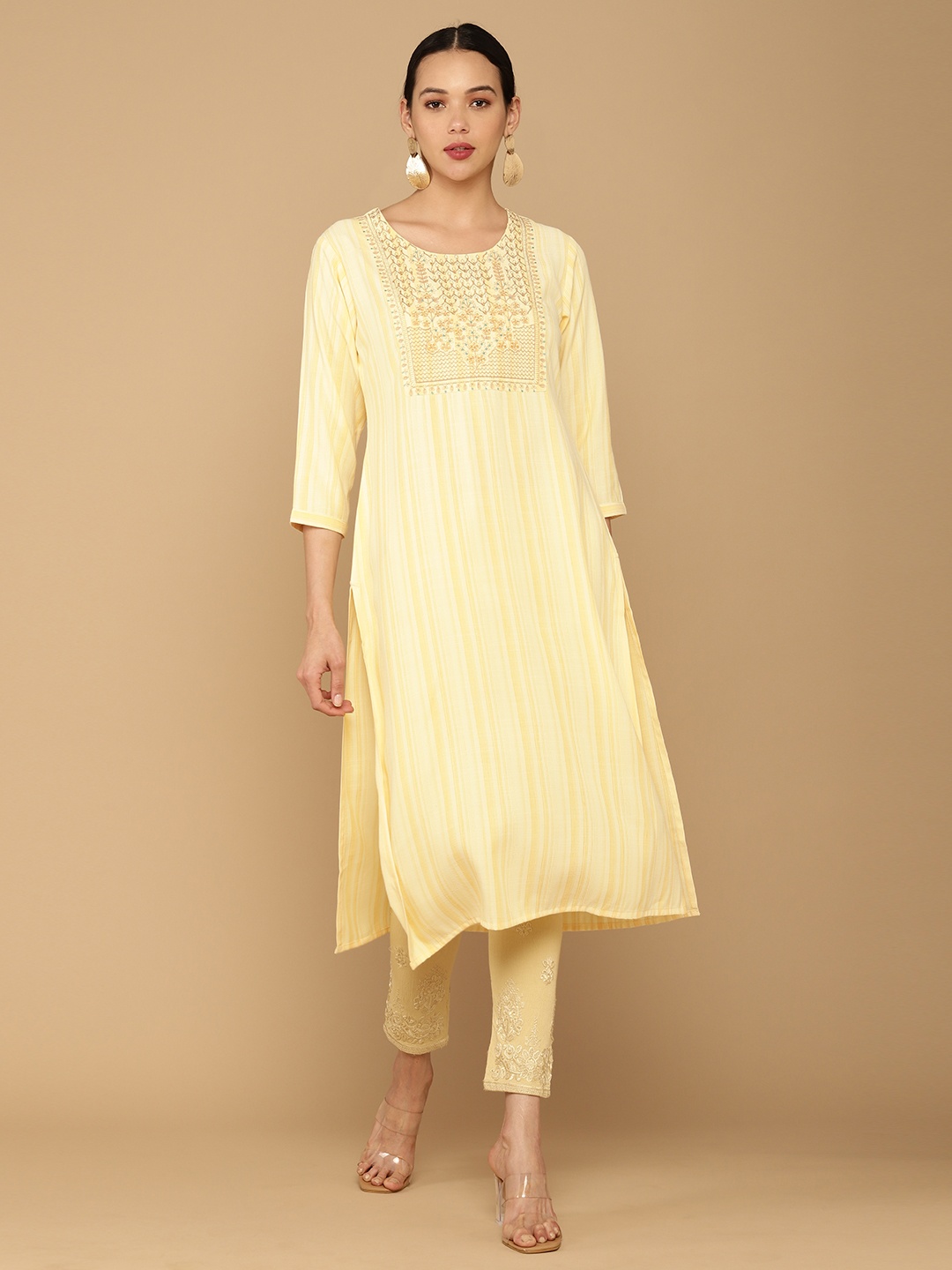 

Soch Women Yellow Ethnic Motifs Embroidered Thread Work Kurta