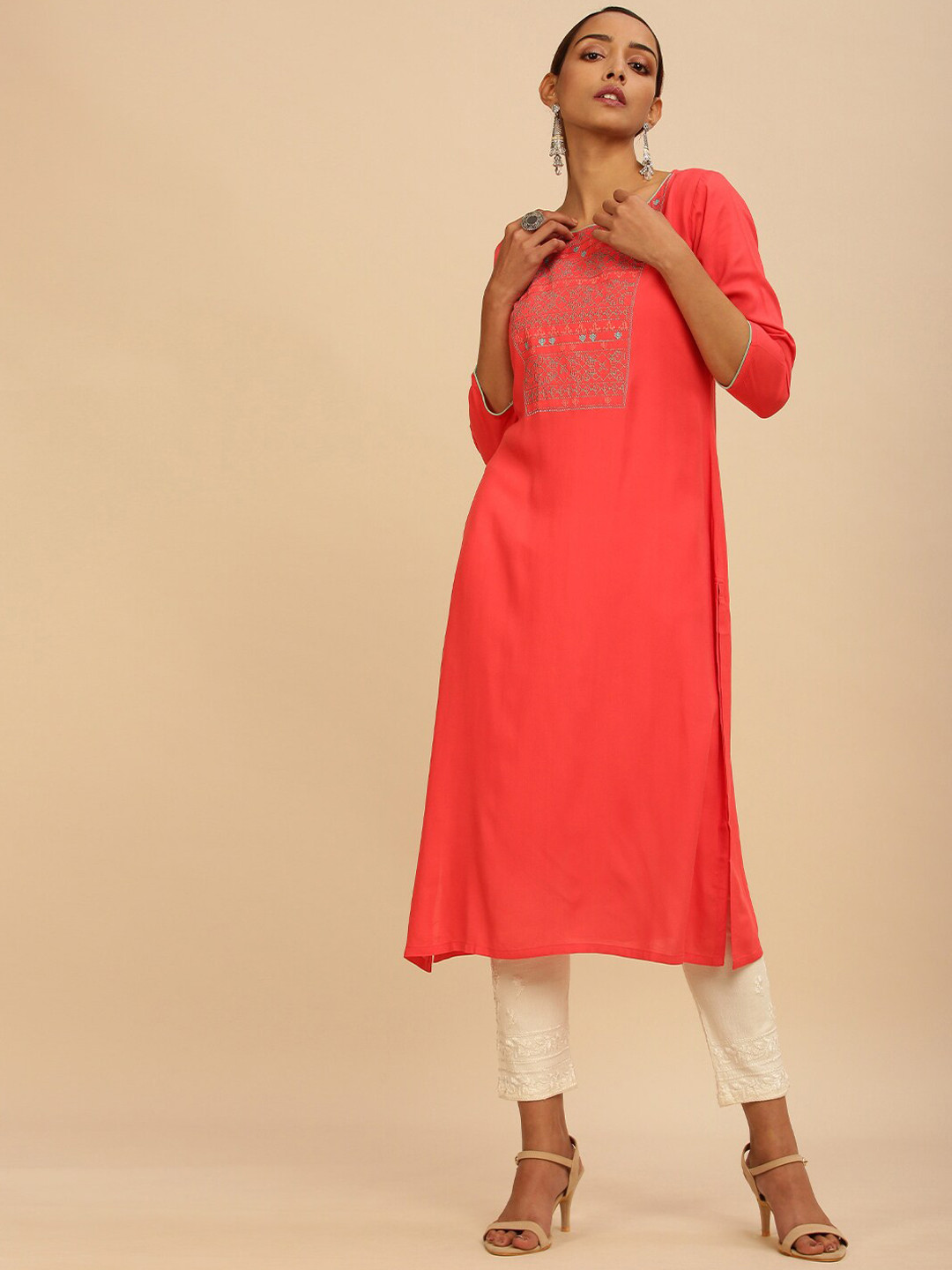 

Soch Women Coral Yoke Design Kurta