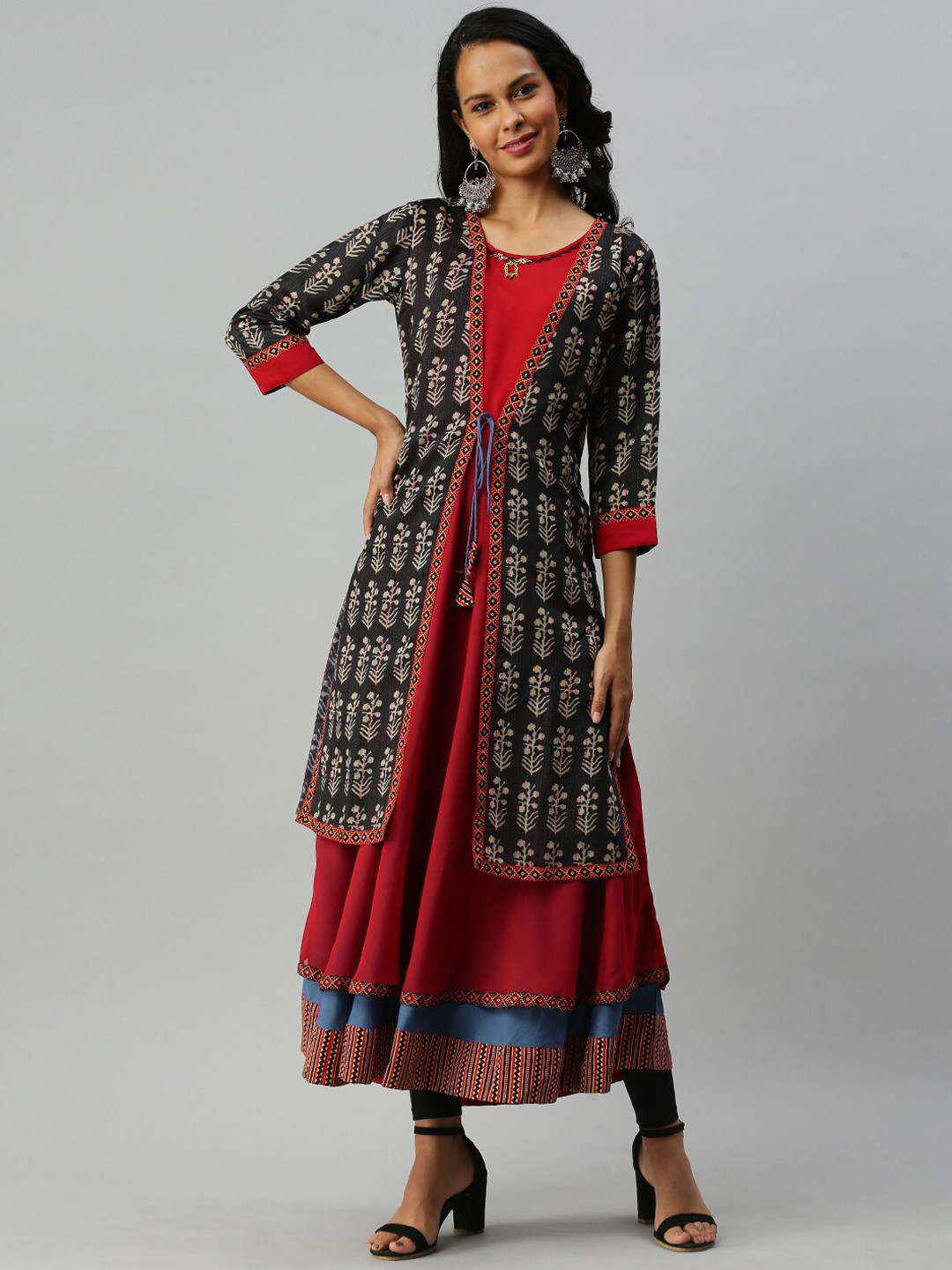 

Soch Women Red & Black Floral Printed Georgette Anarkali Kurta