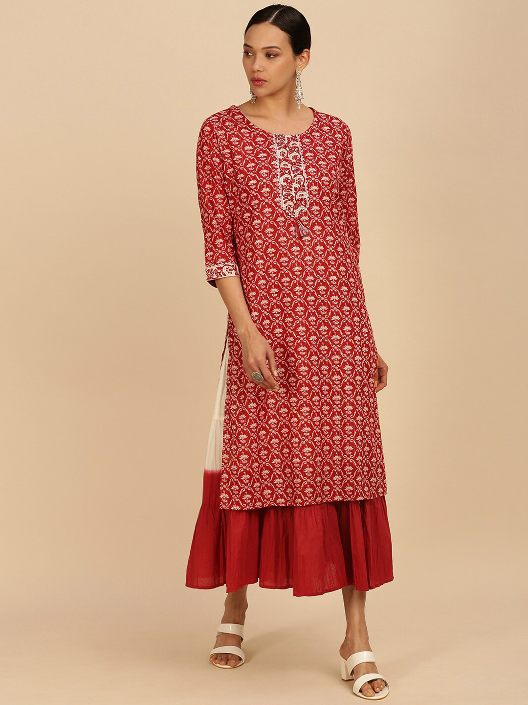 

Soch Women Maroon Ethnic Motifs Printed Kurta