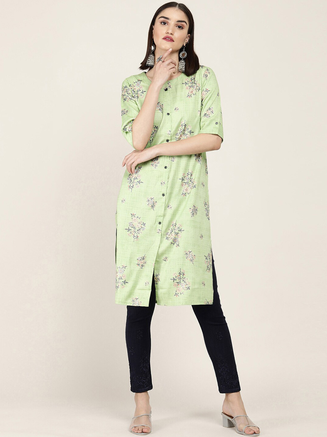 

Soch Women Green Floral Printed Kurta