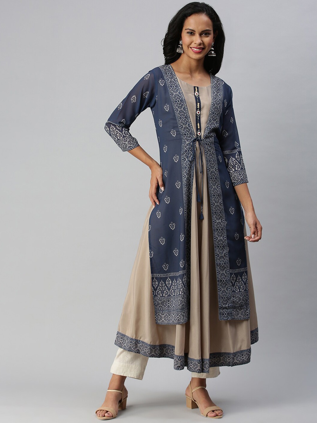 

Soch Women Blue Ethnic Motifs Printed Georgette Kurta