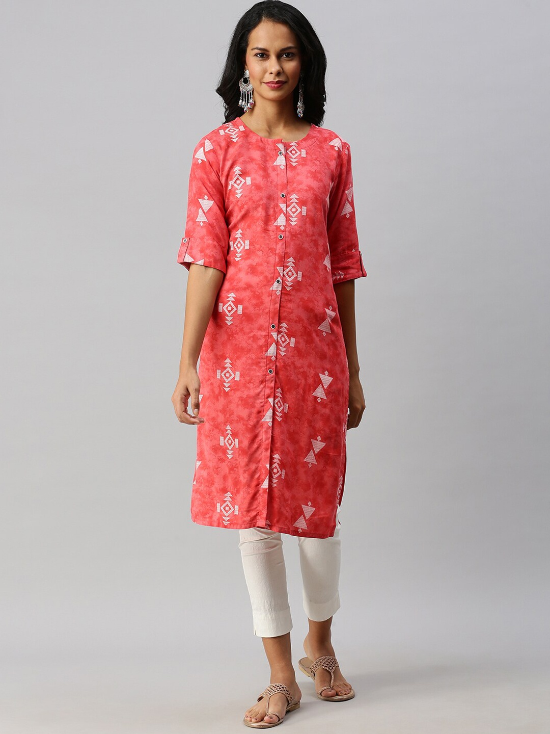 

Soch Women Red Geometric Printed Pastels Kurta