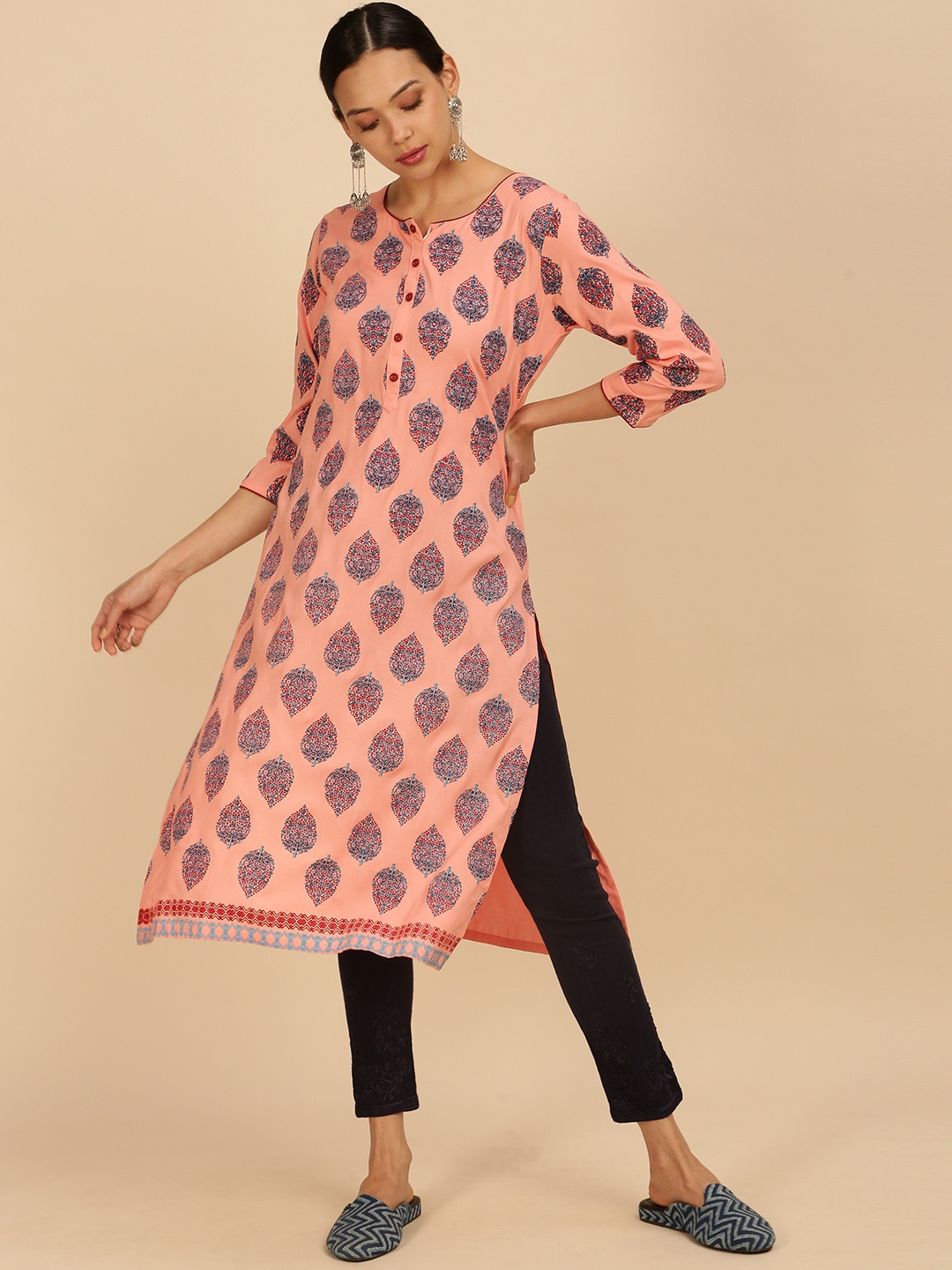 

Soch Women Peach-Coloured Ethnic Motifs Printed Kurta
