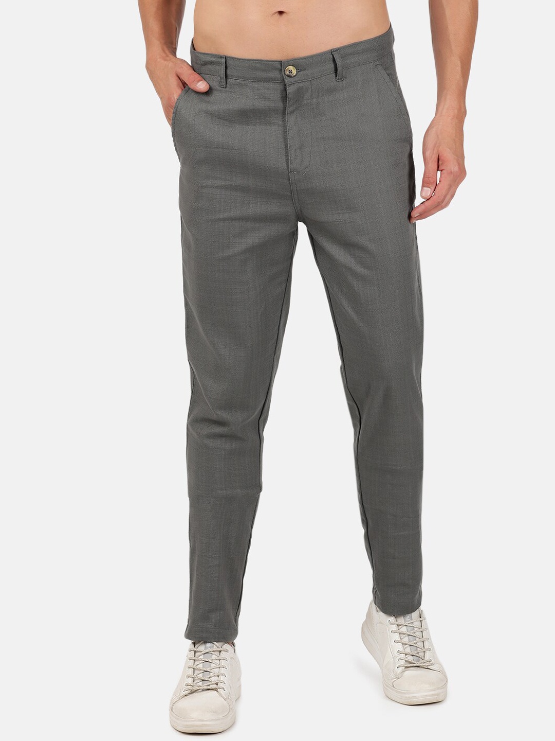 

MASH UNLIMITED Men Grey Pure Cotton Chinos Trousers