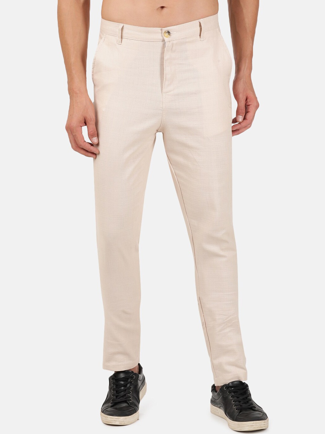 

MASH UNLIMITED Men Off White Pure Cotton Chinos Trousers