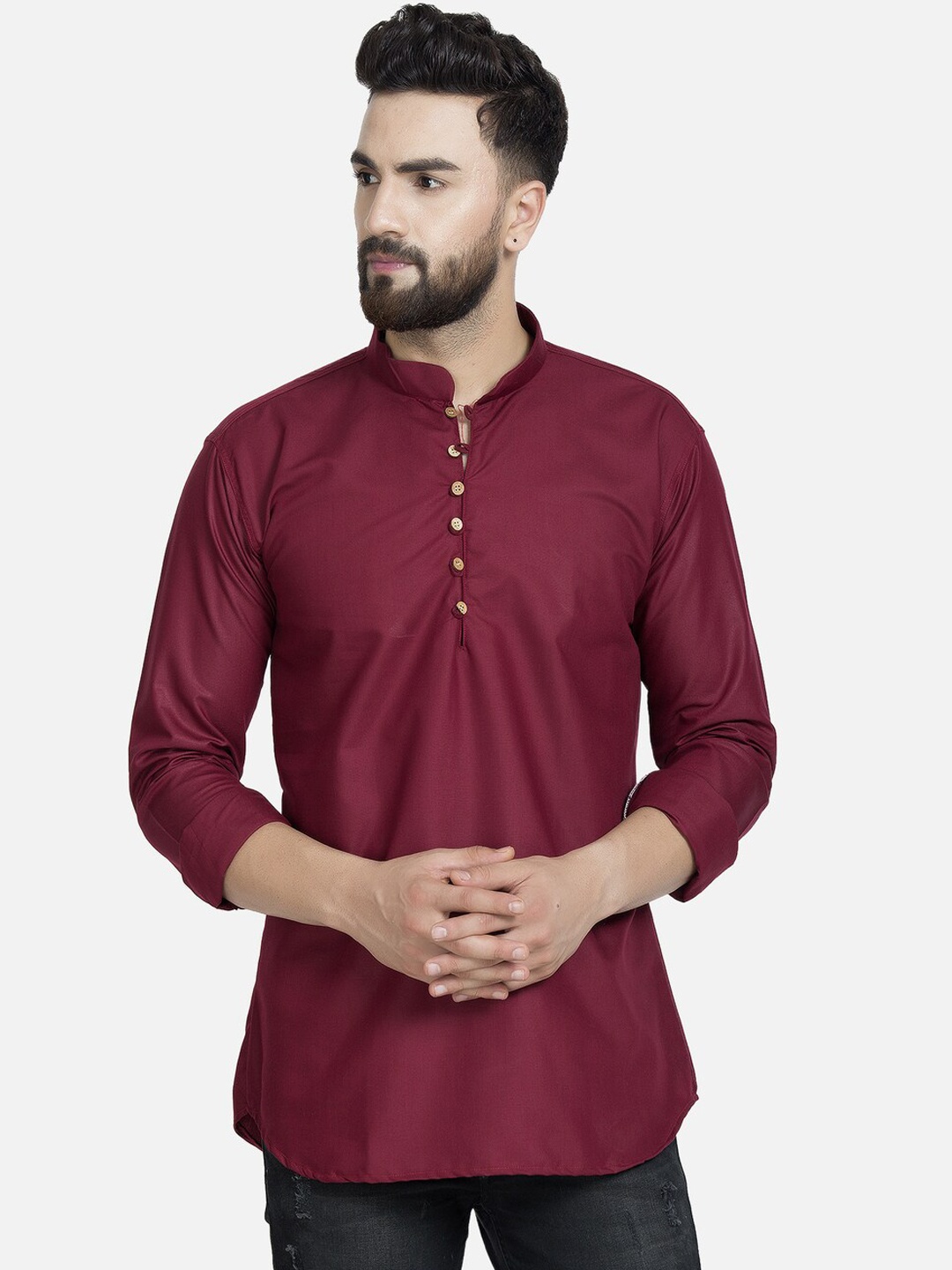 

Kaifoo Men Maroon Solid Kurta