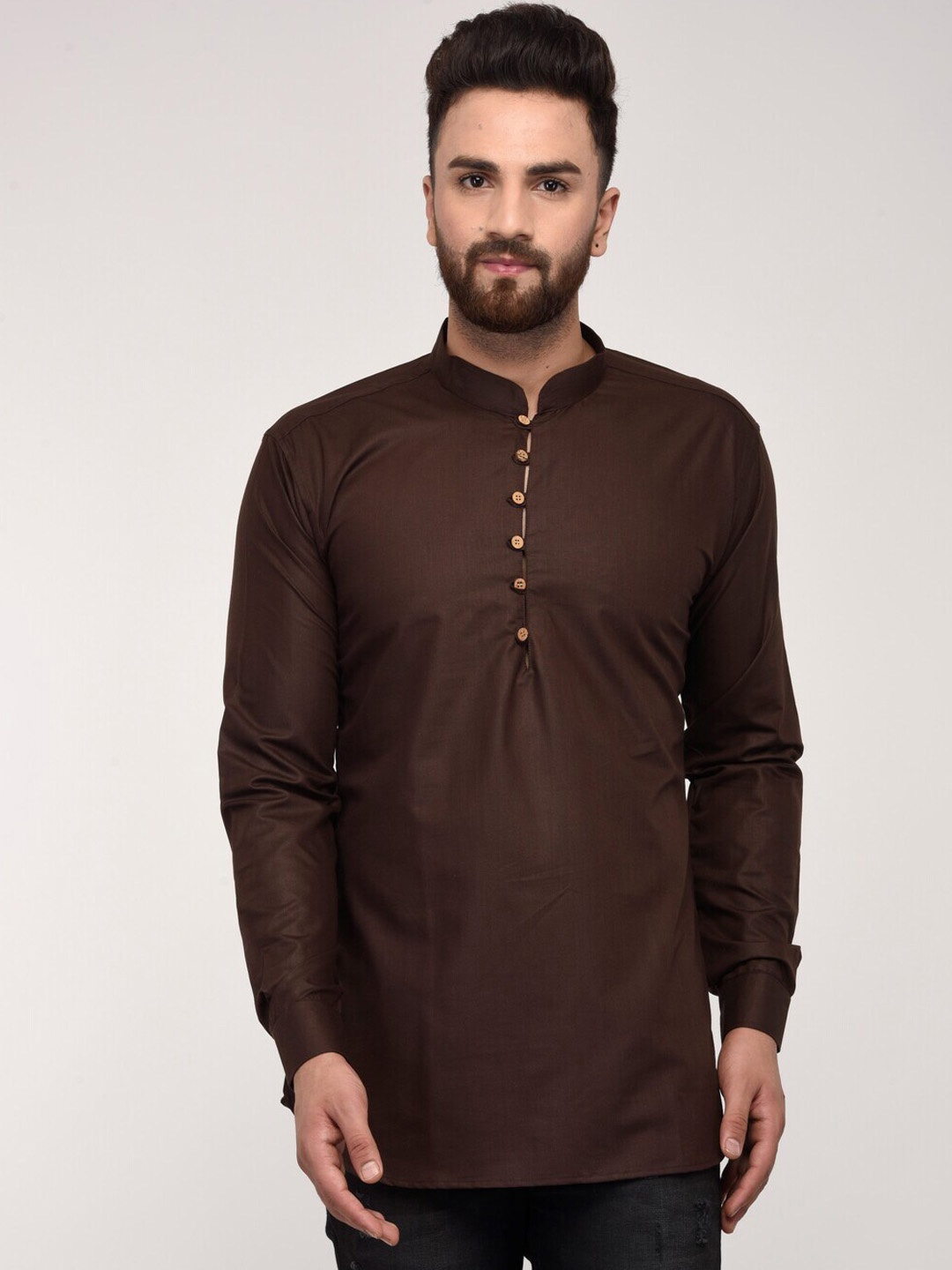 

Kaifoo Men Brown Solid Cotton Kurta