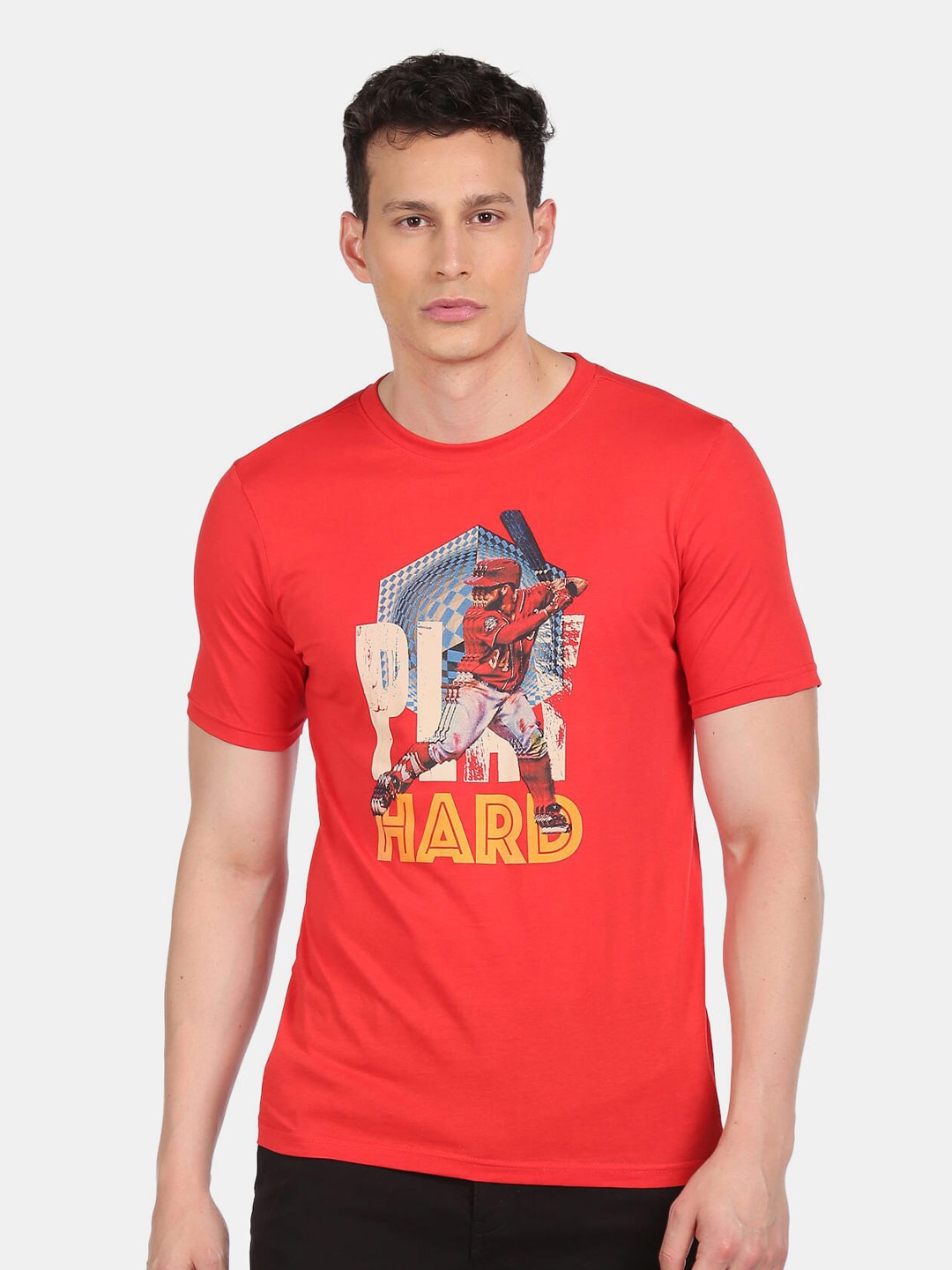 

Colt Men Red Printed Slim Fit Cotton T-shirt